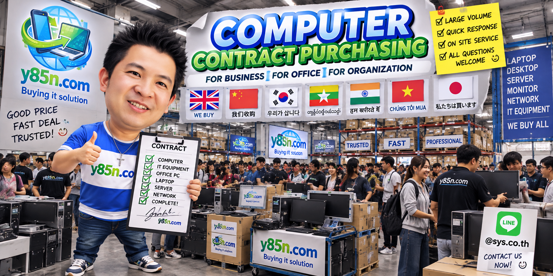 Y85N.com IT equipment buying service contact banner with LINE at sys.co.th