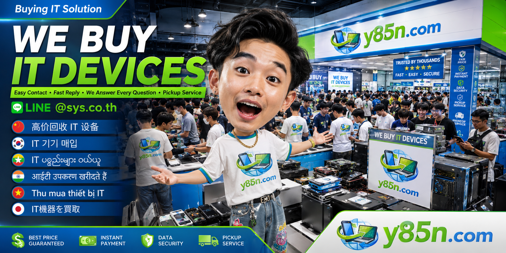 Y85N.com IT equipment buying service contact banner with LINE at sys.co.th
