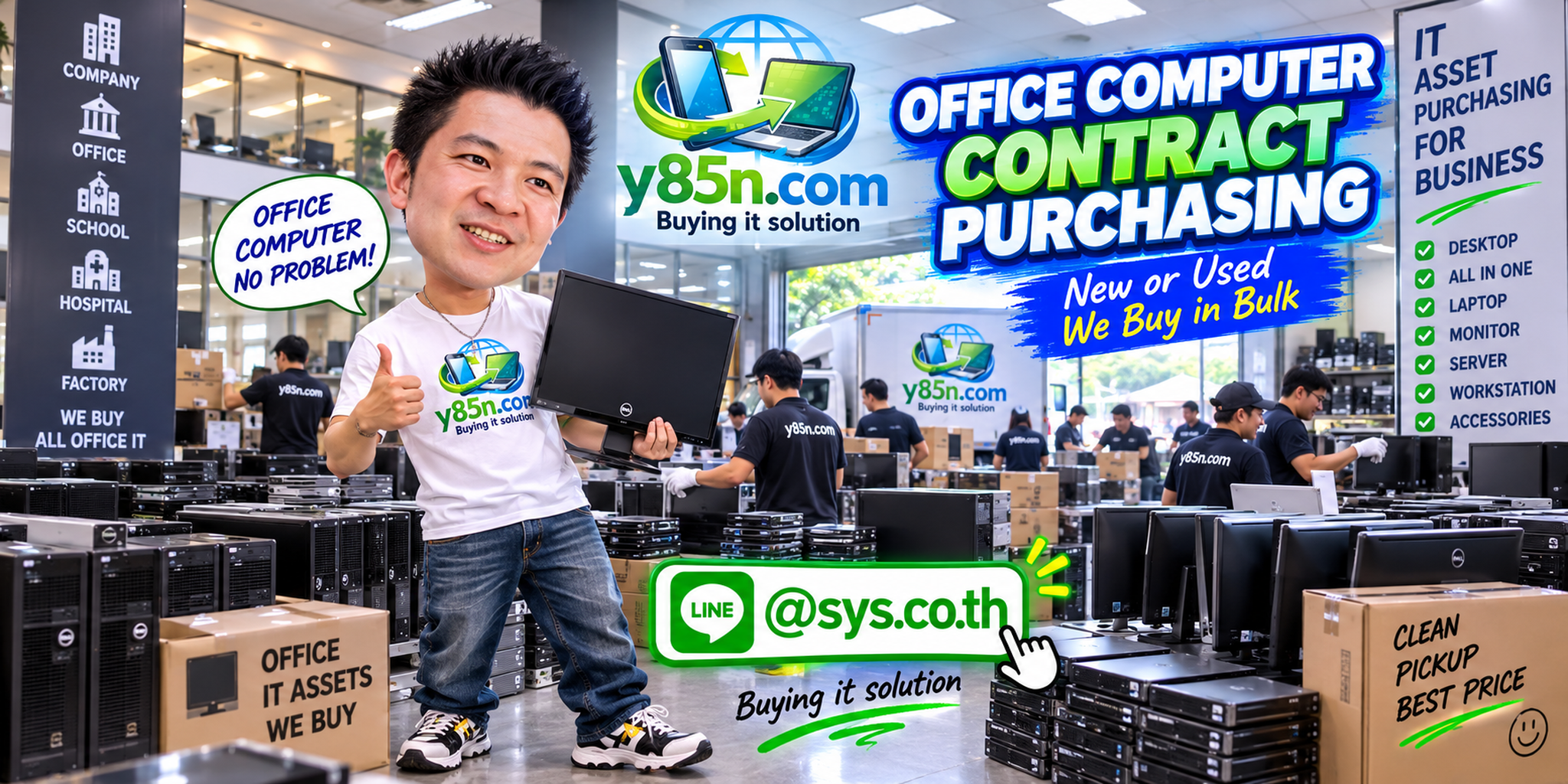 Large office computer purchasing project at Y85N.com warehouse in Thailand