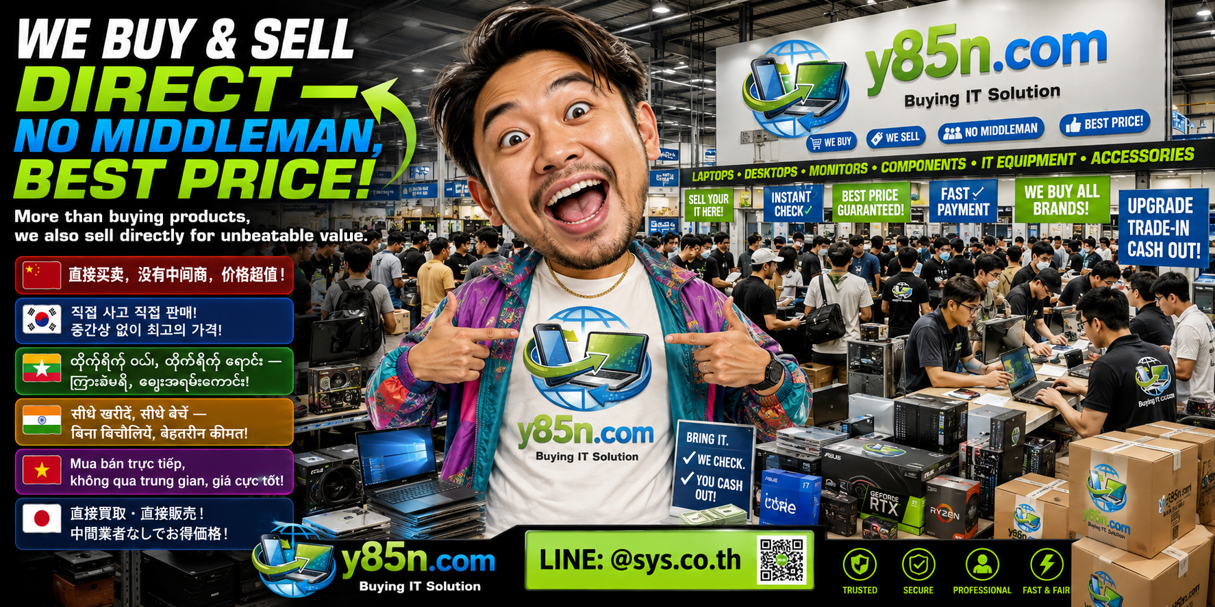 Y85N.com direct buying concept for used and bulk IT equipment in Thailand