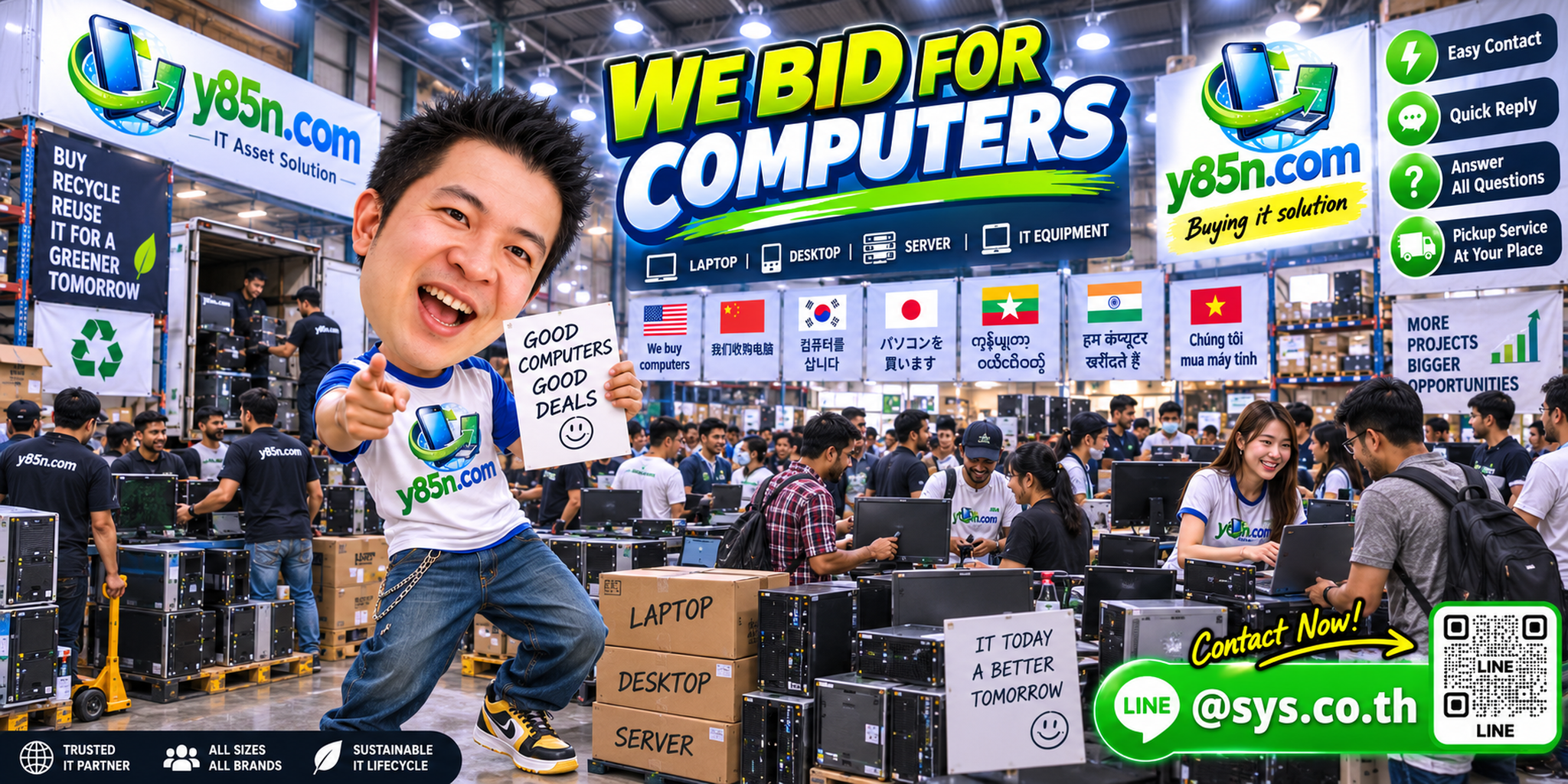 Y85N.com We Bid for Computers contact banner with LINE at sys.co.th