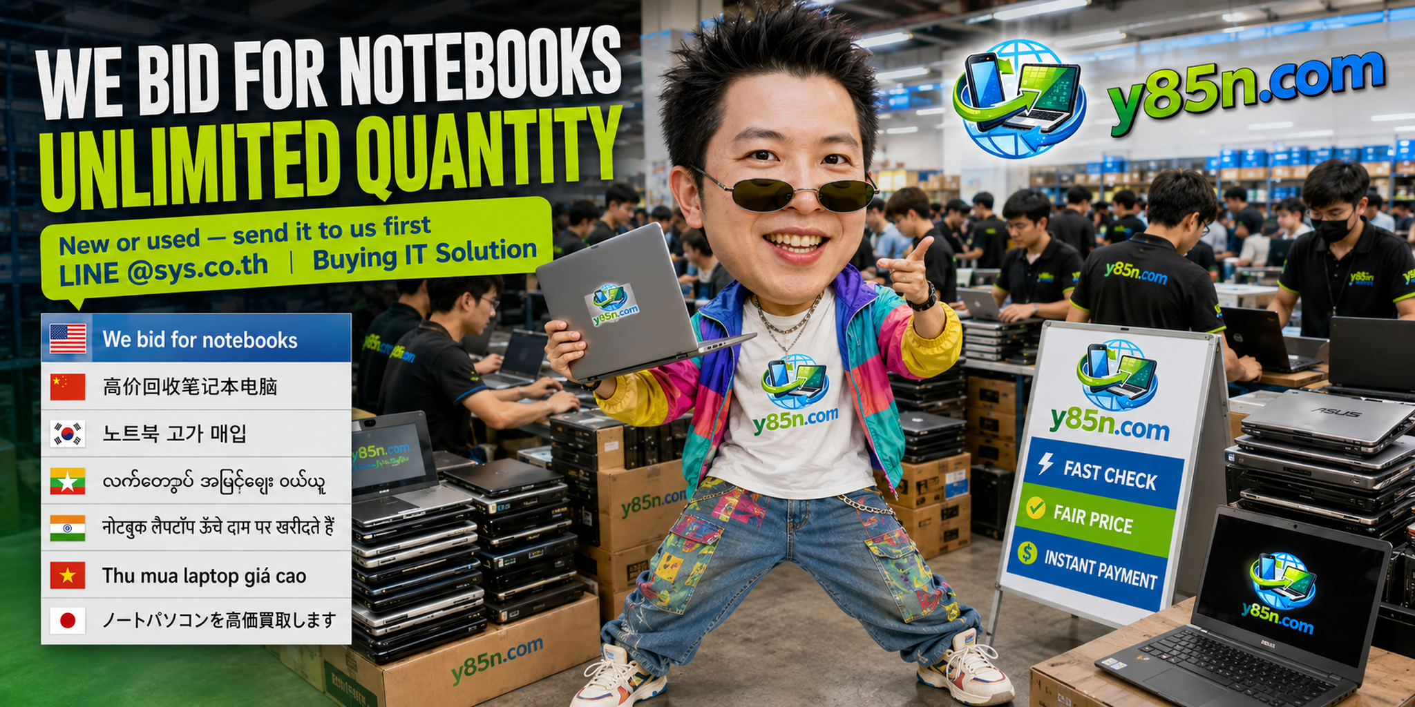 Y85N.com notebook warehouse buying used laptops with international seller service in Thailand