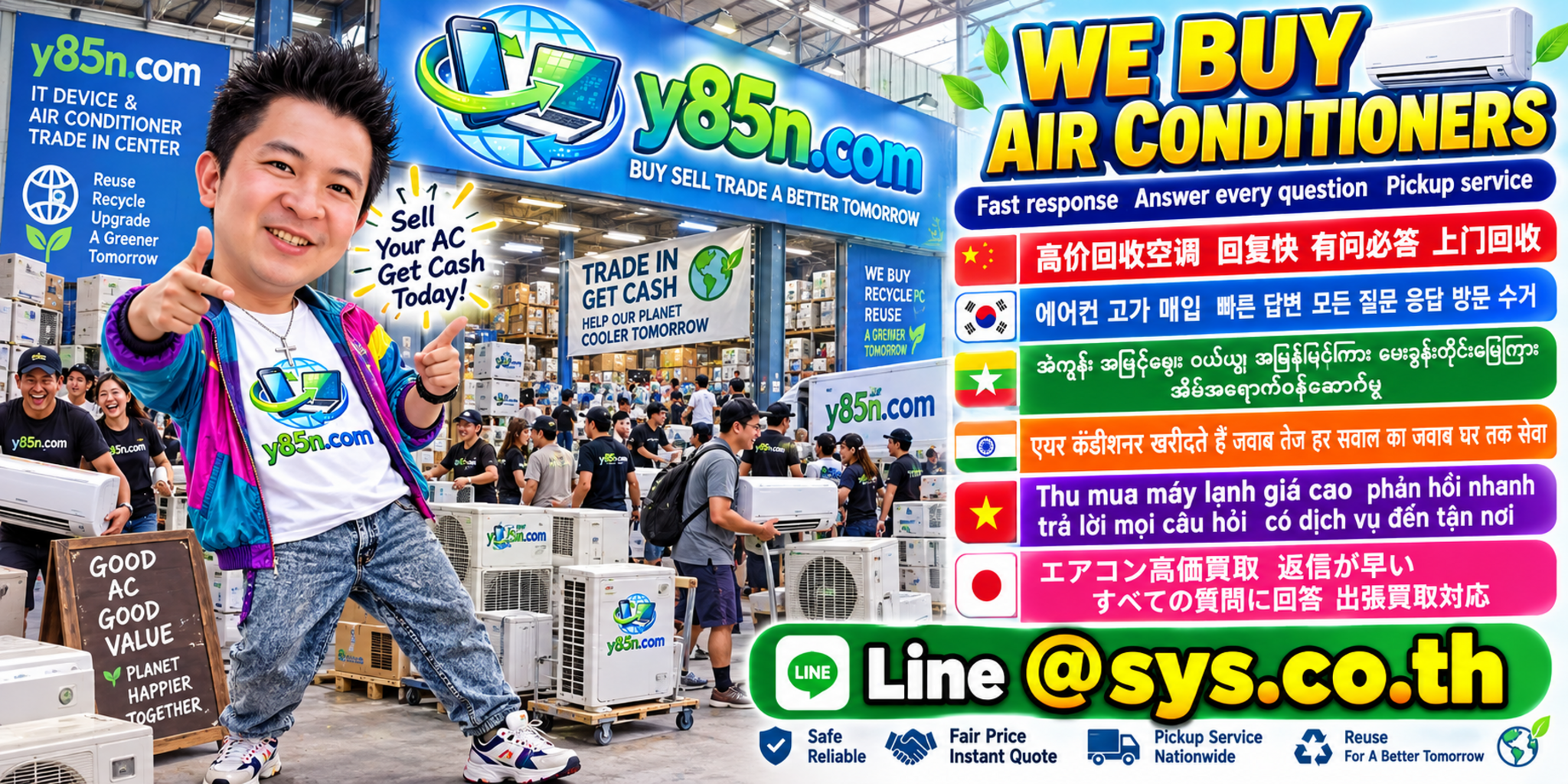 Contact Y85N.com through LINE to sell used air conditioners