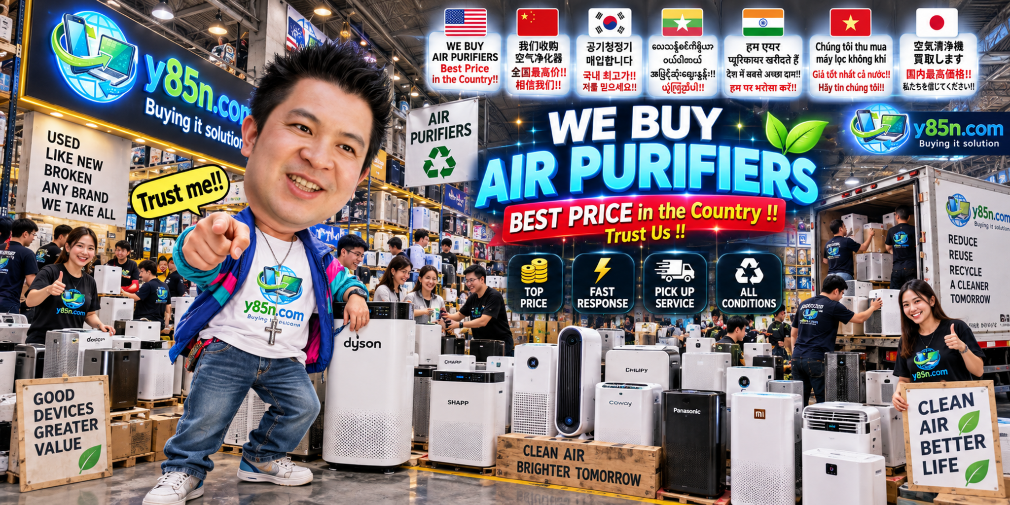 Y85N.com warehouse buying used air purifiers with support for international sellers