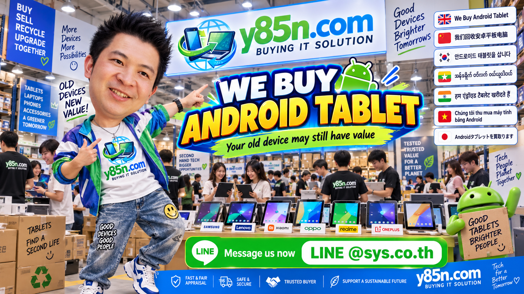 Busy Y85N.com warehouse buying Android tablets from customers in Thailand