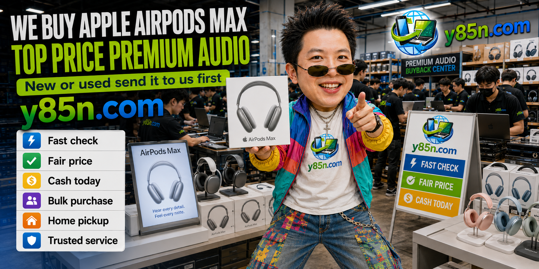 Y85N.com warehouse buying used Apple AirPods Max across Thailand