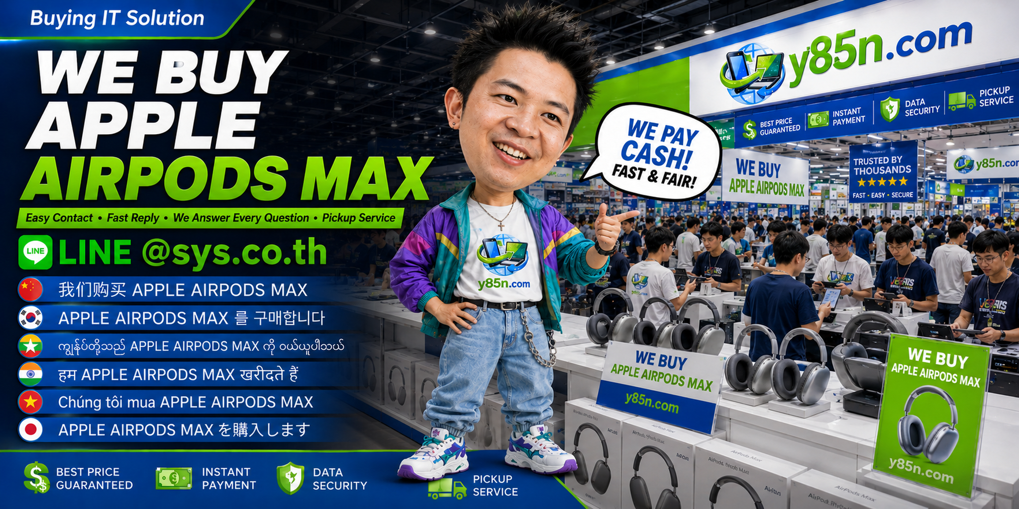 Y85N.com AirPods Max buying contact banner with LINE at sys.co.th