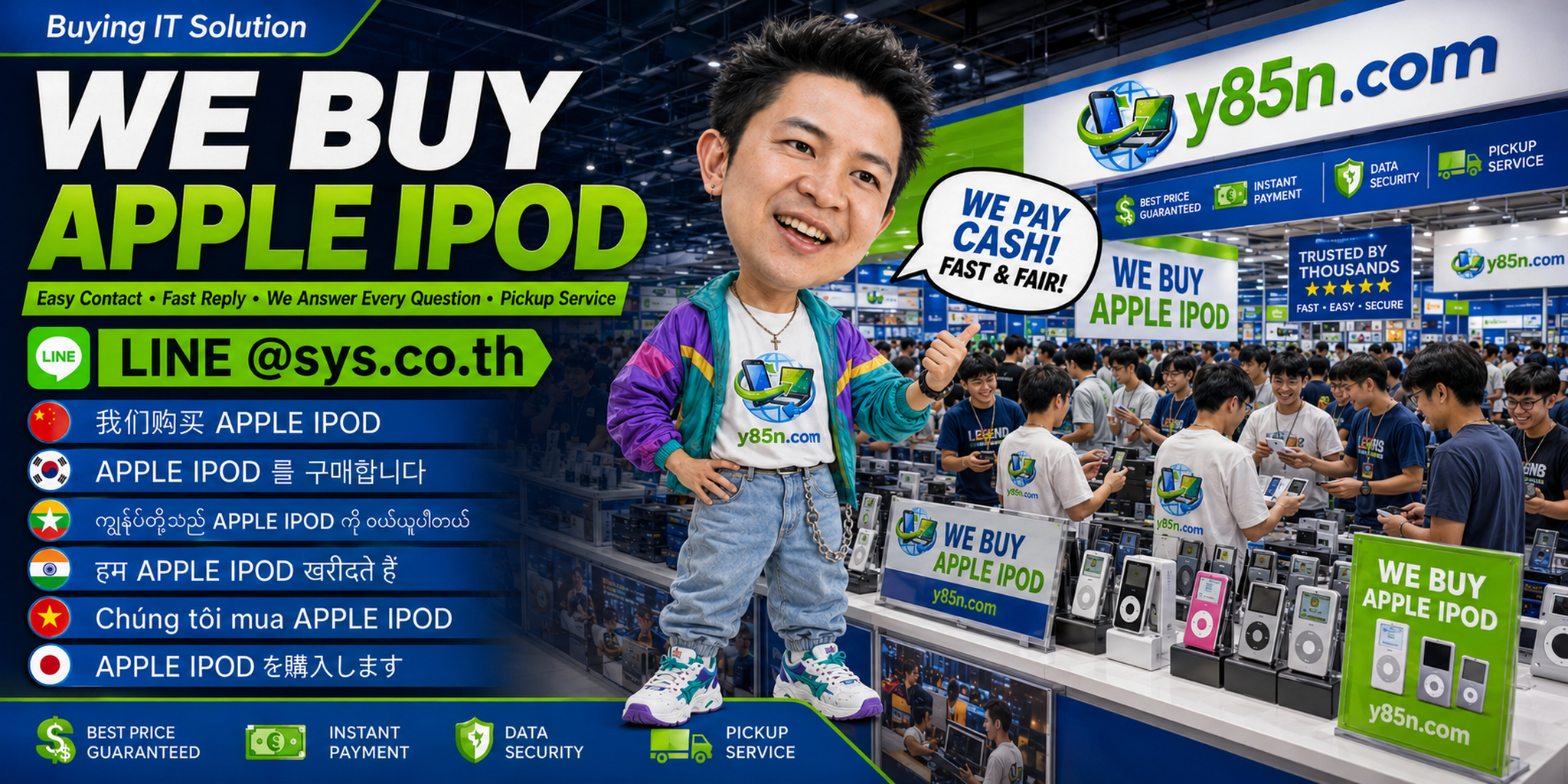 Y85N.com Apple iPod buying contact banner with LINE at sys.co.th