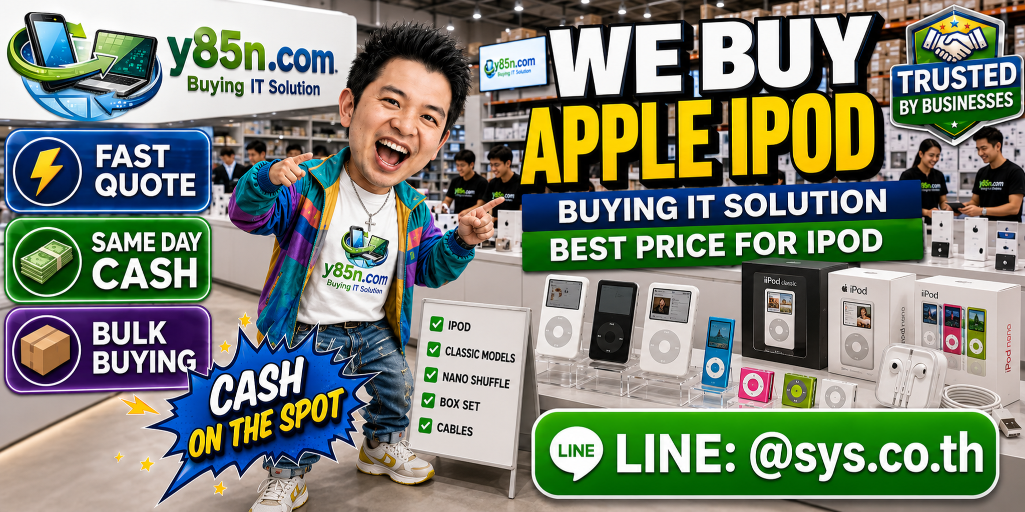 Y85N.com Apple iPod buying area with many iPod models and customers