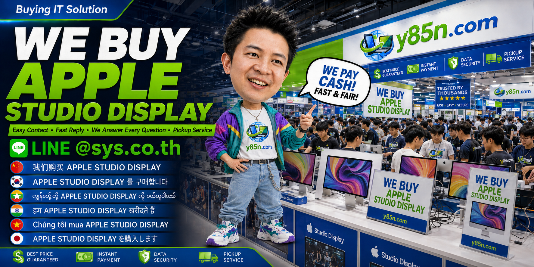 Y85N.com Apple Studio Display buying service contact banner with LINE at sys.co.th