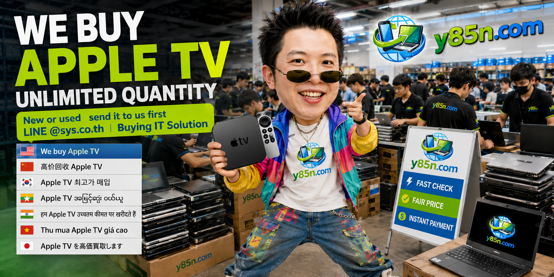 Y85N.com warehouse buying Apple TV devices with international seller support
