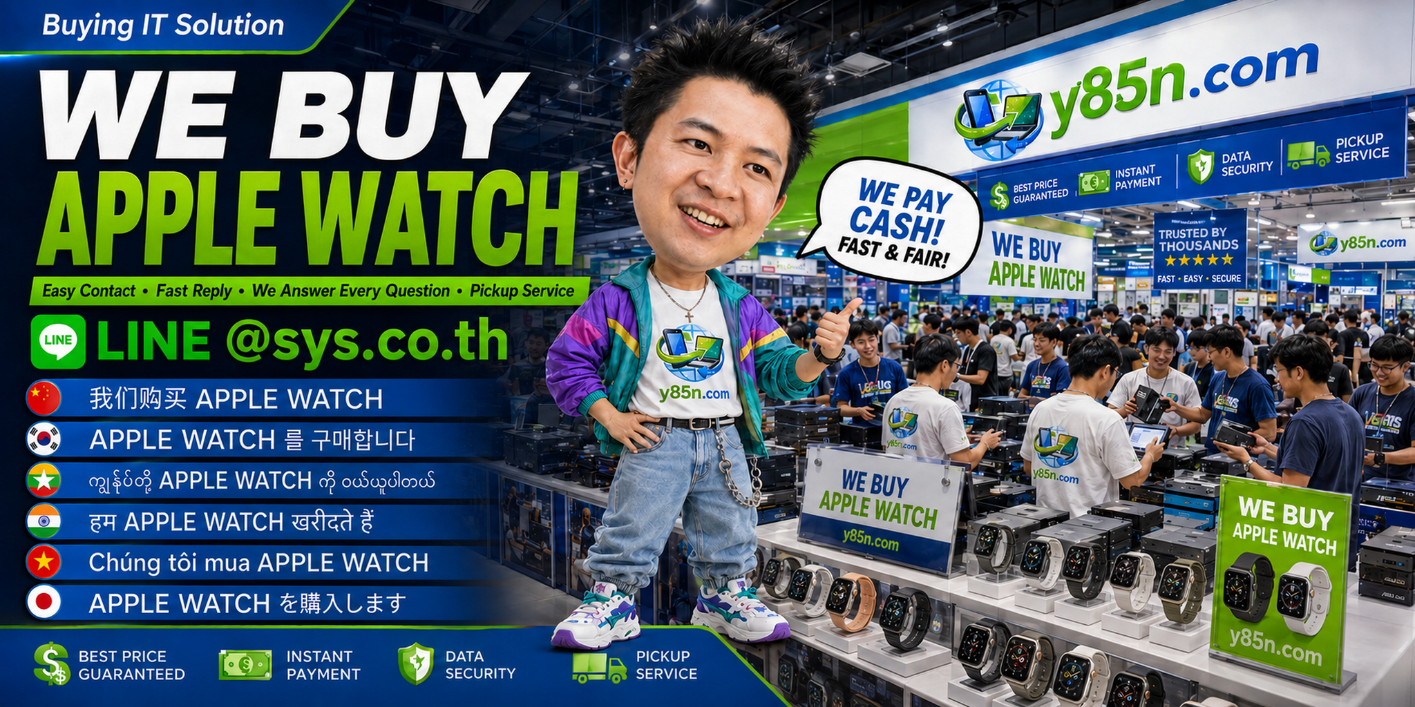 Y85N.com Apple Watch buying service contact banner with LINE at sys.co.th