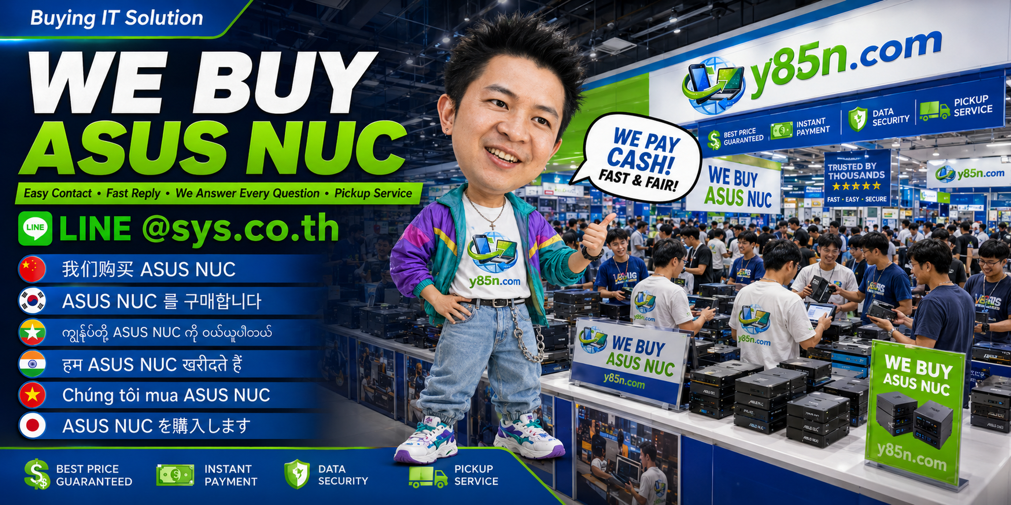 Y85N.com ASUS NUC buying service contact banner with LINE at sys.co.th