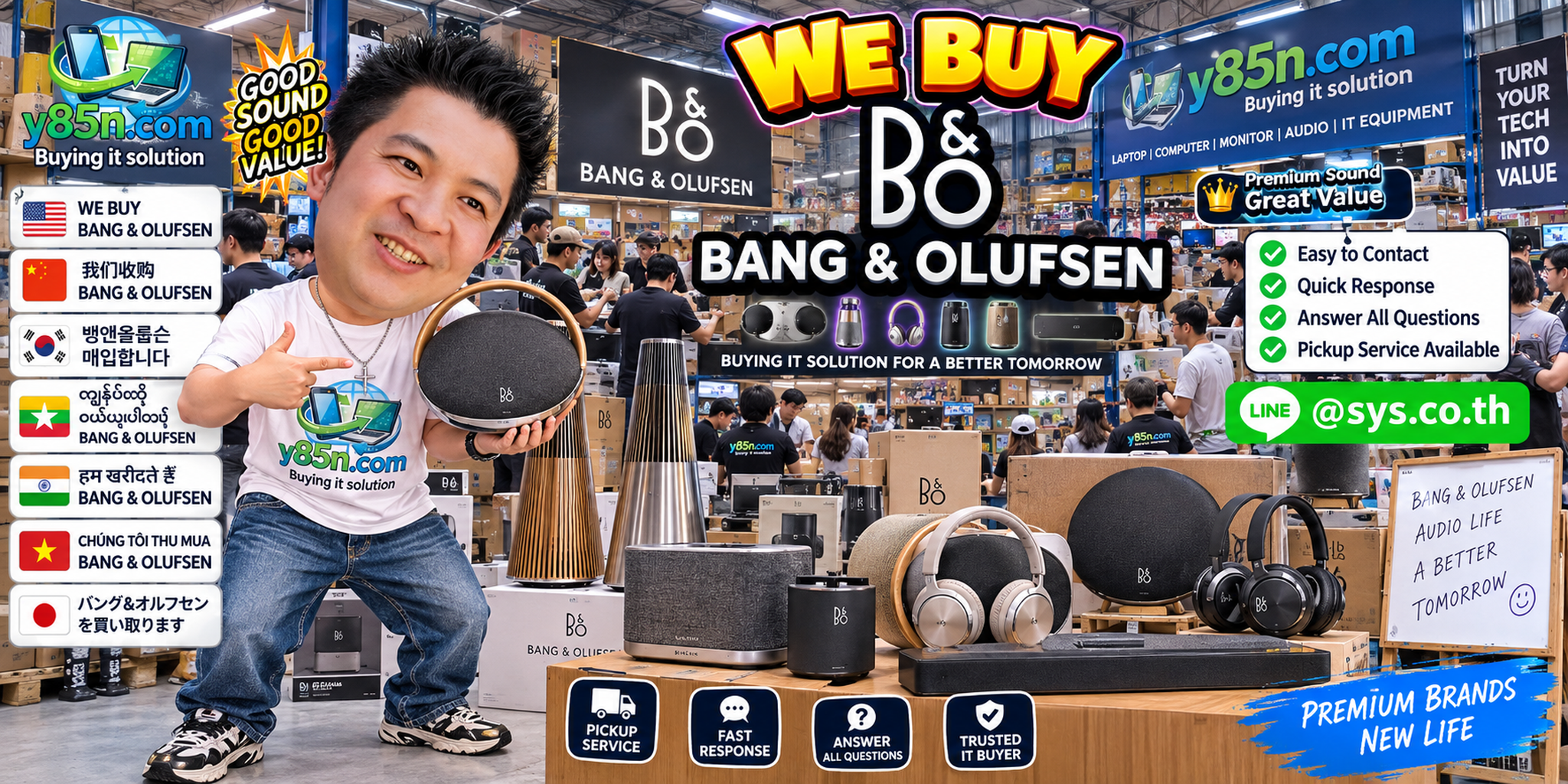 Y85N.com Bang and Olufsen buying service contact banner with LINE at sys.co.th