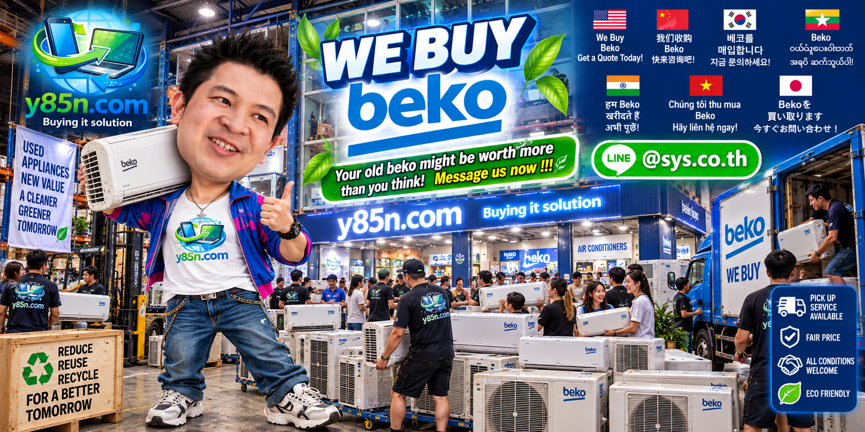 Busy Y85N.com warehouse welcoming customers who want to sell Beko appliances in Thailand