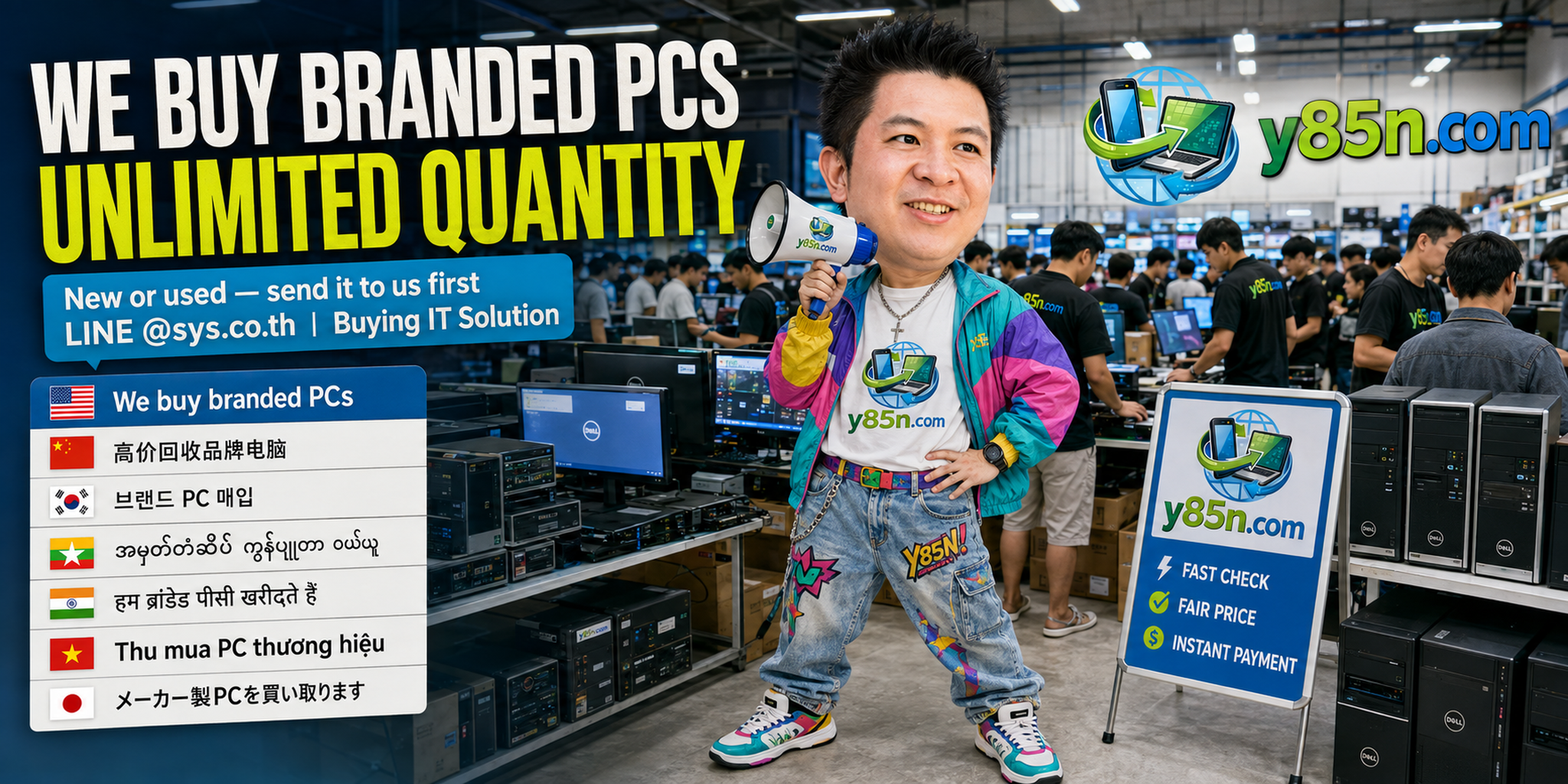 Y85N.com warehouse buying branded PCs with international seller support across Thailand