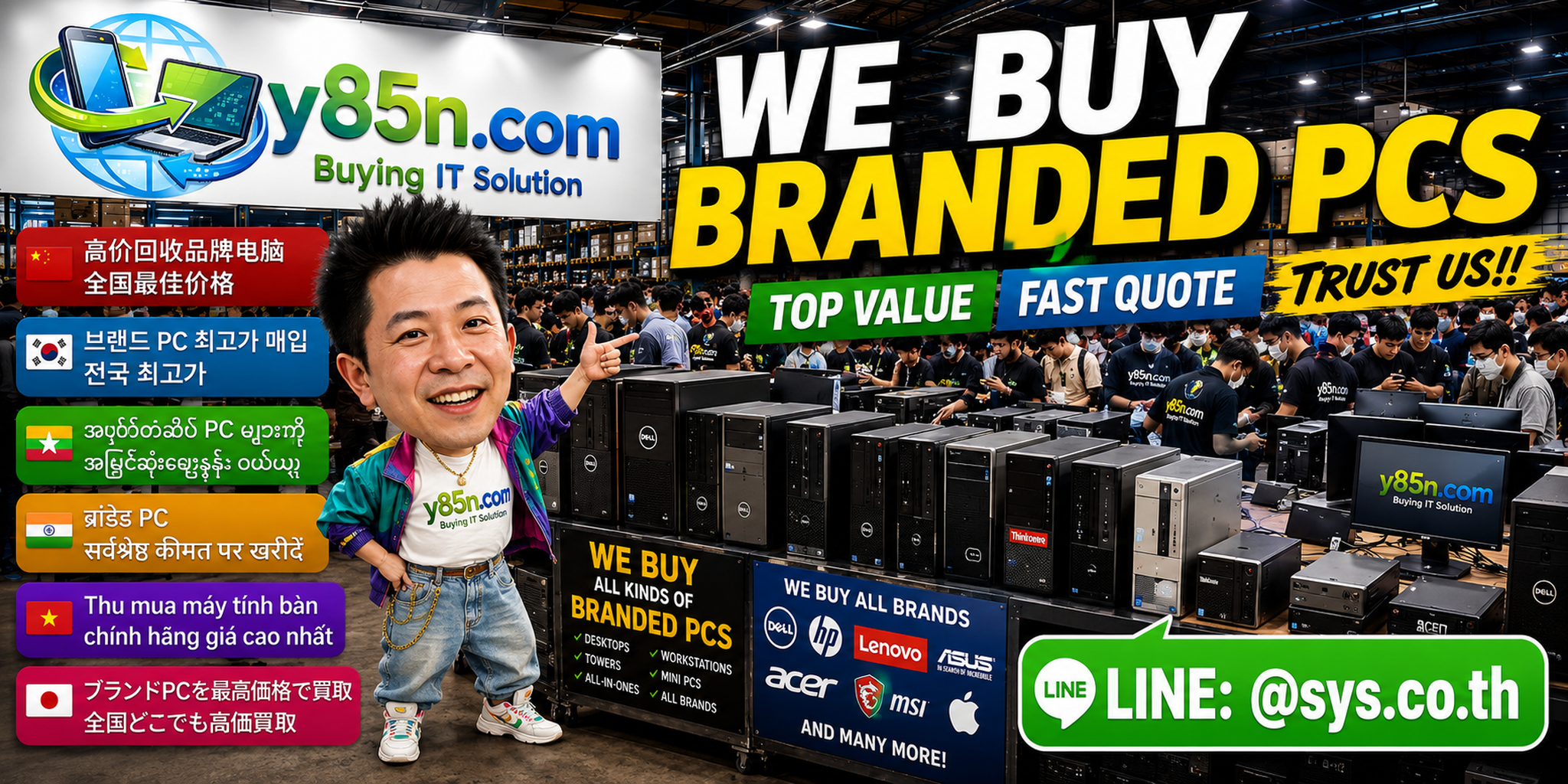 Busy Y85N.com computer warehouse buying branded business PCs across Thailand