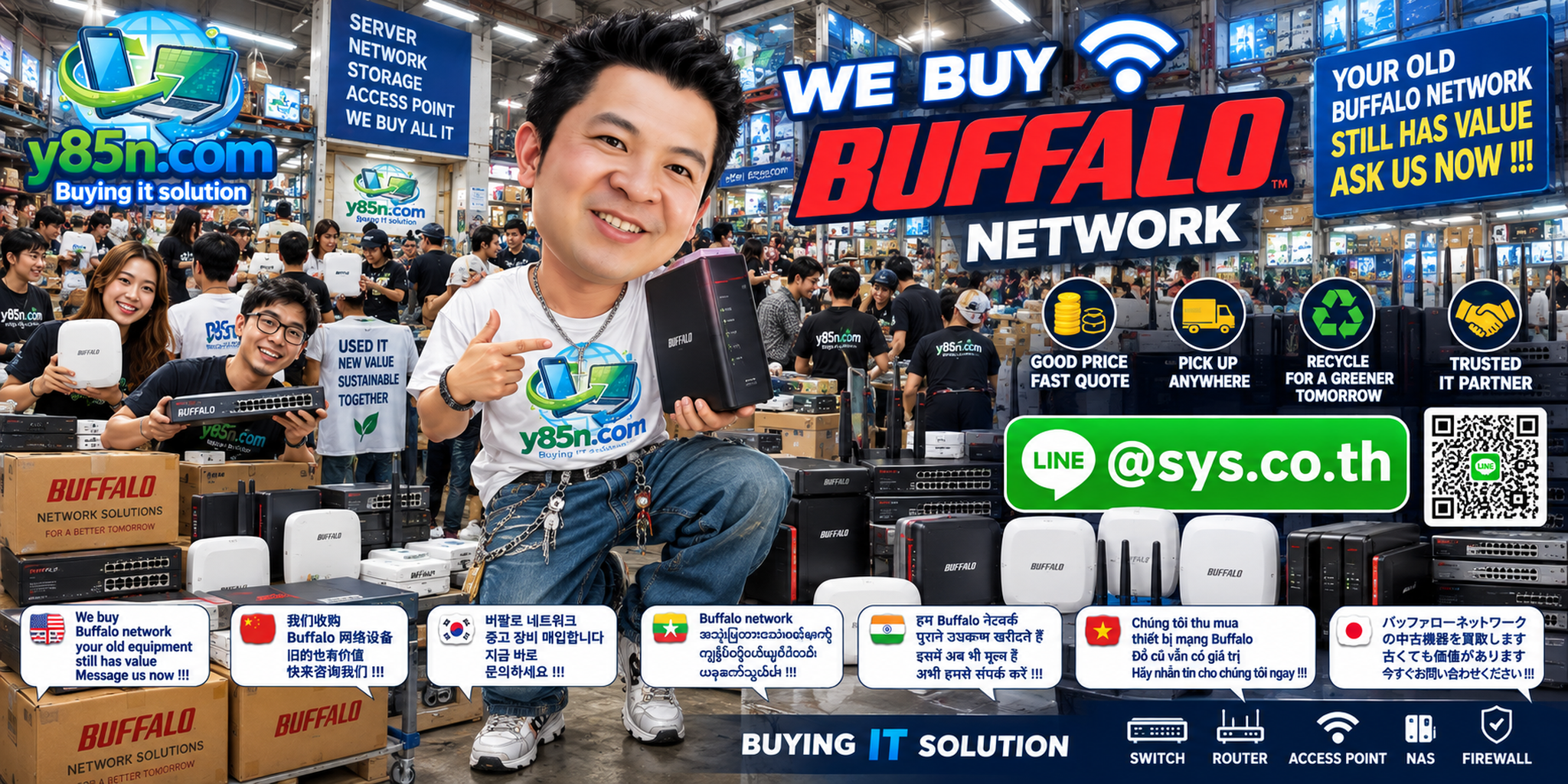 Busy Y85N.com warehouse buying Buffalo network equipment in Thailand