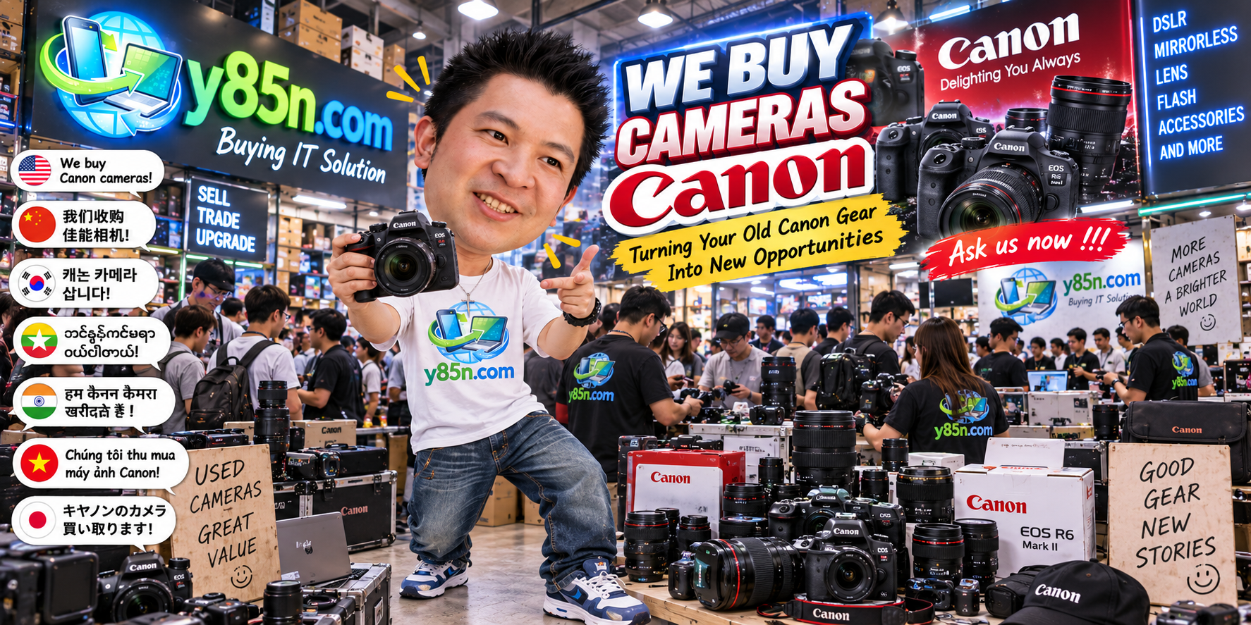Busy Y85N.com camera buying warehouse for Canon cameras in Thailand