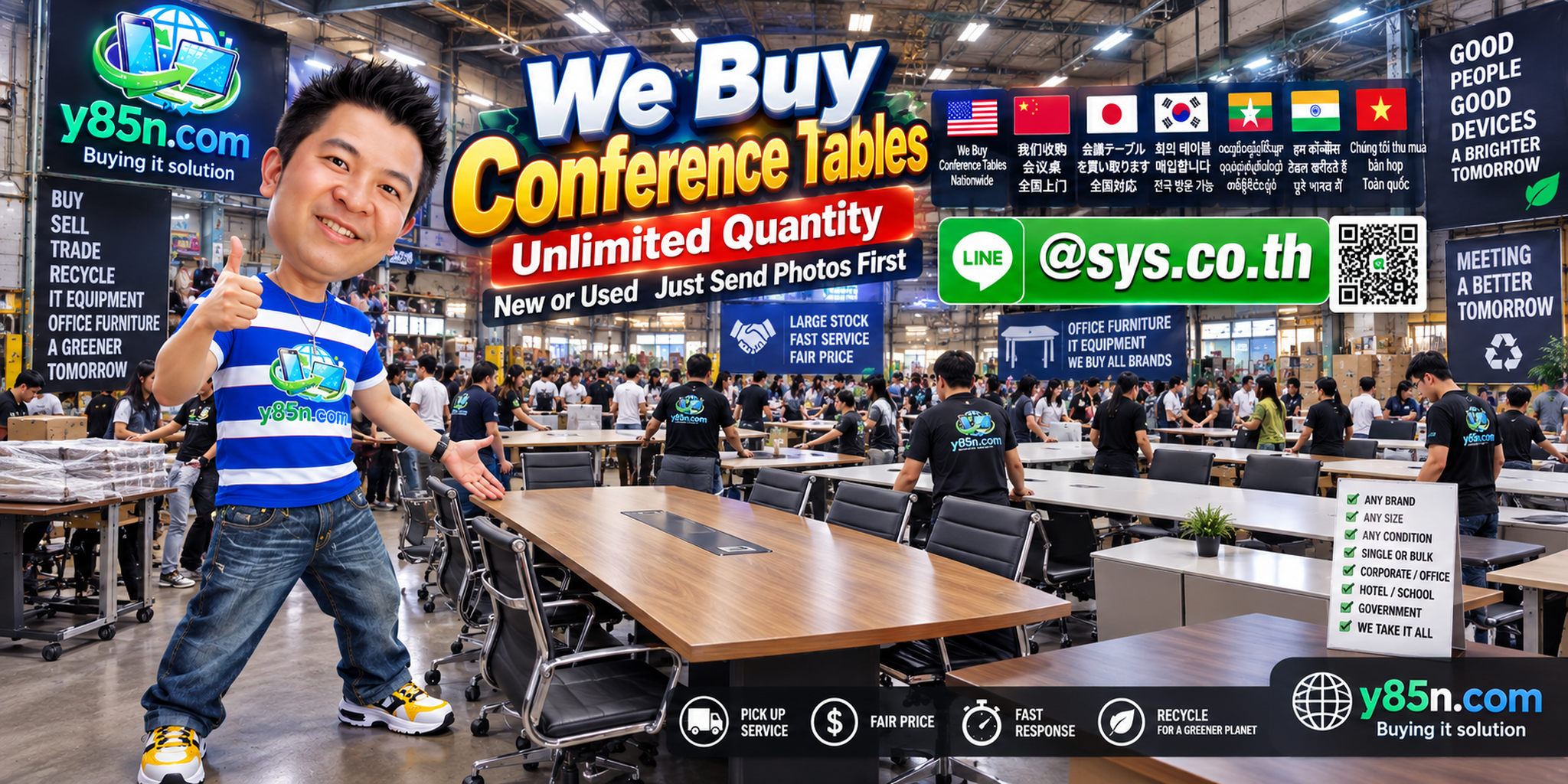 Y85N.com conference table buying warehouse with customers and office furniture
