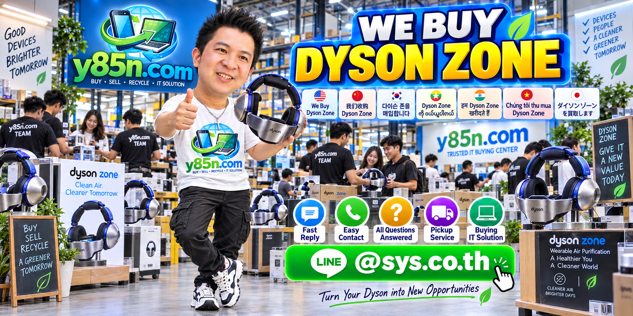 Y85N.com Dyson Zone buying service contact banner with LINE at sys.co.th