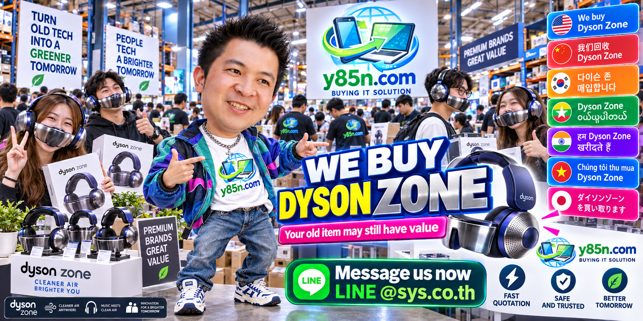Busy Y85N.com warehouse buying Dyson Zone headphones from international sellers in Thailand