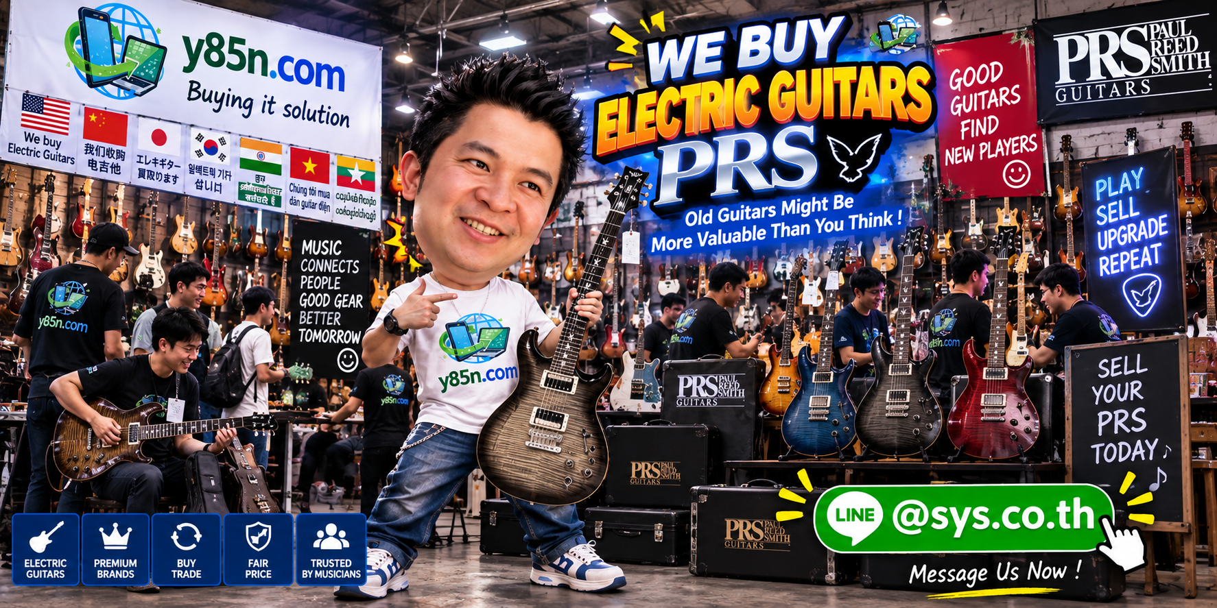Busy Y85N.com PRS electric guitar buying warehouse in Thailand