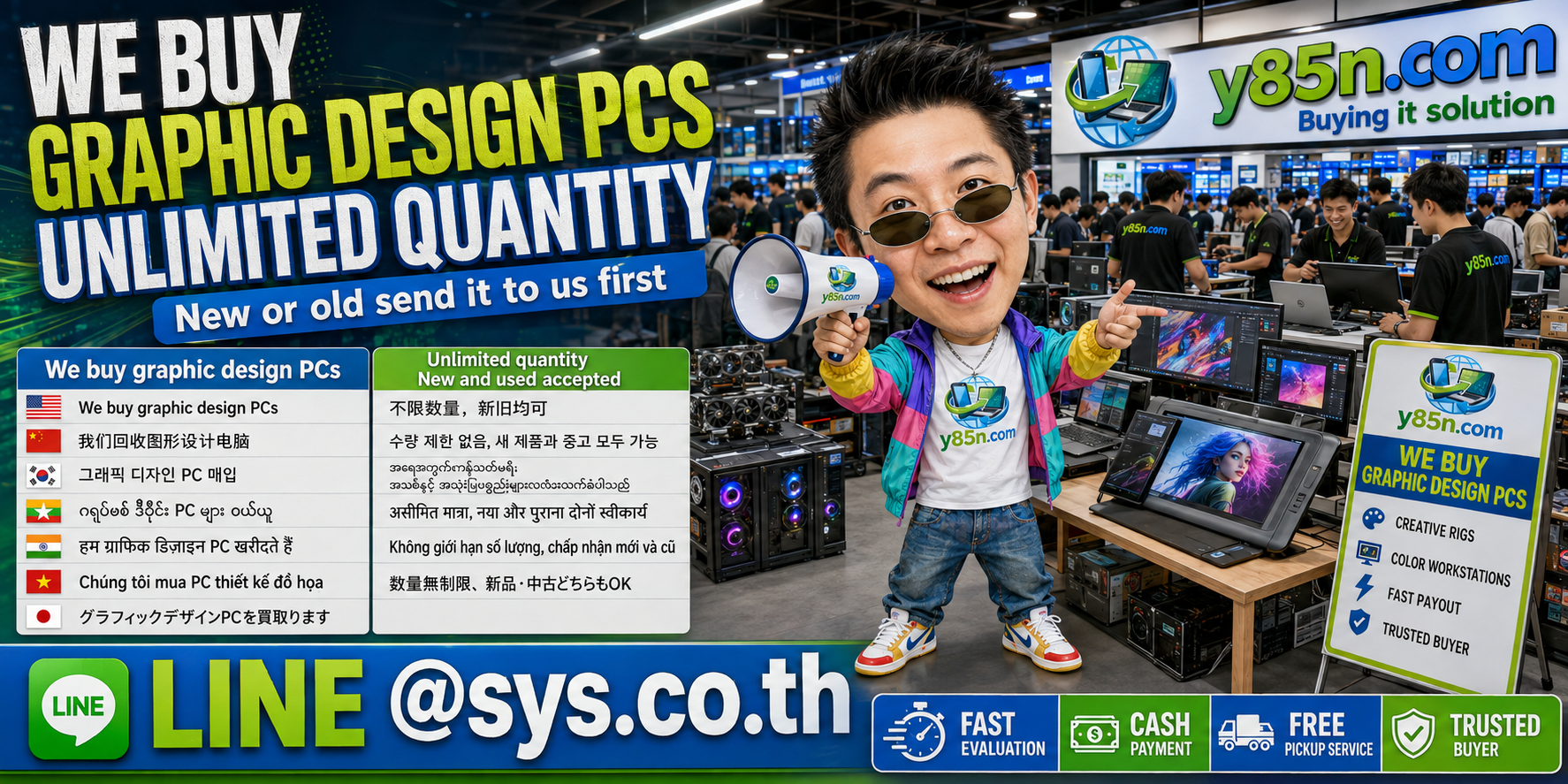 Y85N.com graphic design PC buyer serving international sellers throughout Thailand