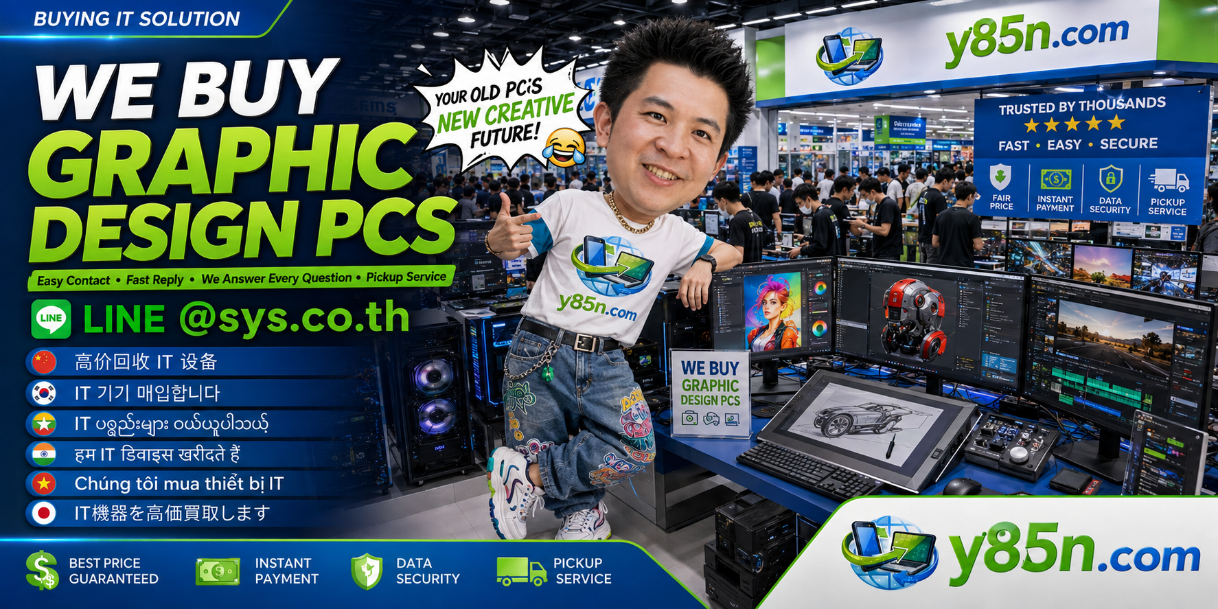 Y85N.com graphic design PC buying contact banner with LINE at sys.co.th