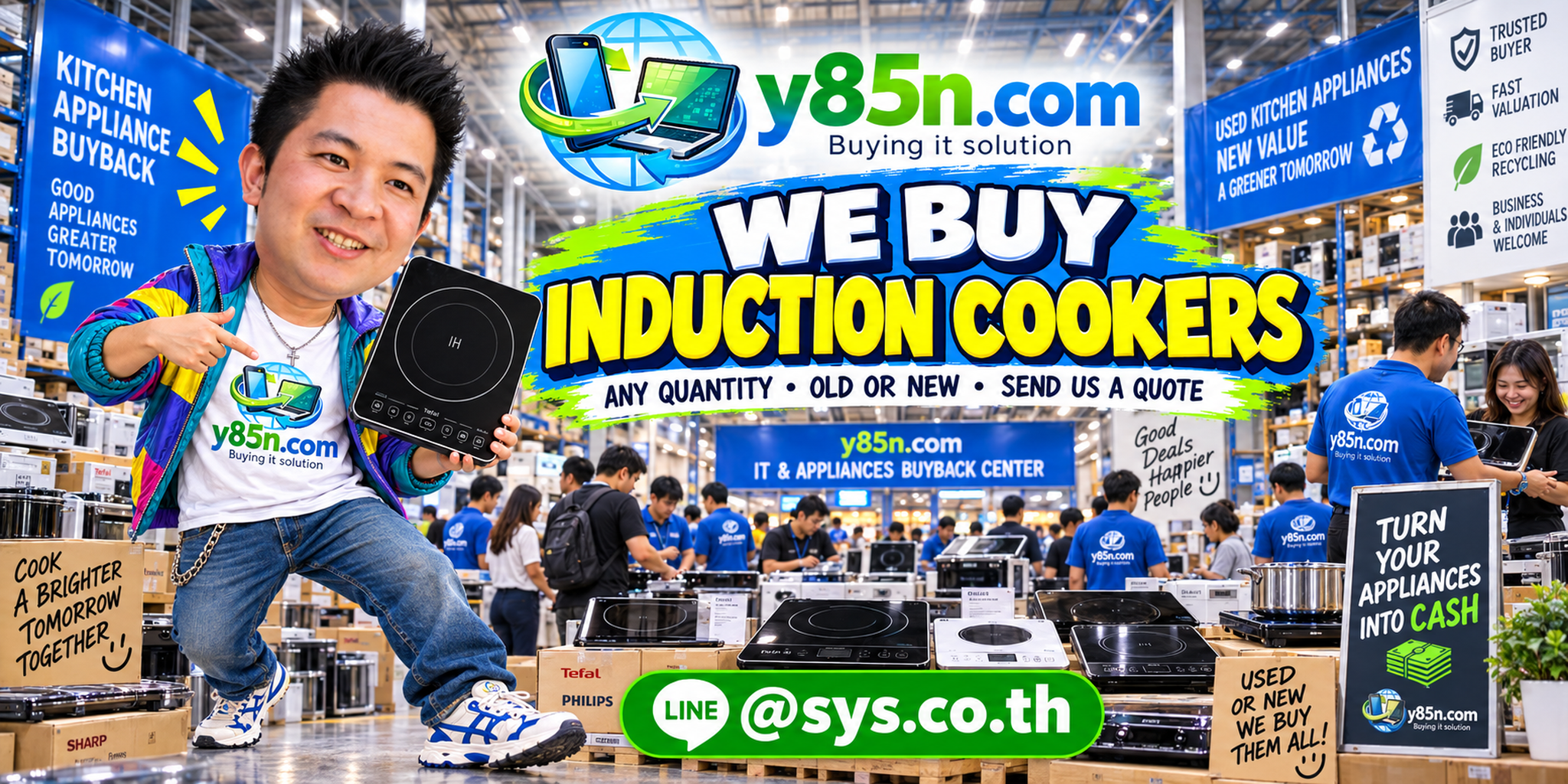 Y85N.com busy warehouse buying induction cookers from many customers in Thailand