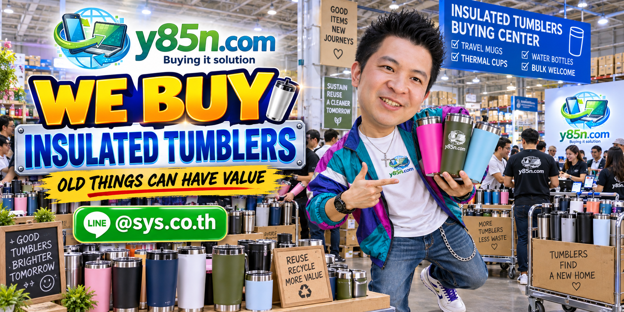 Busy Y85N.com warehouse buying insulated tumblers in Thailand