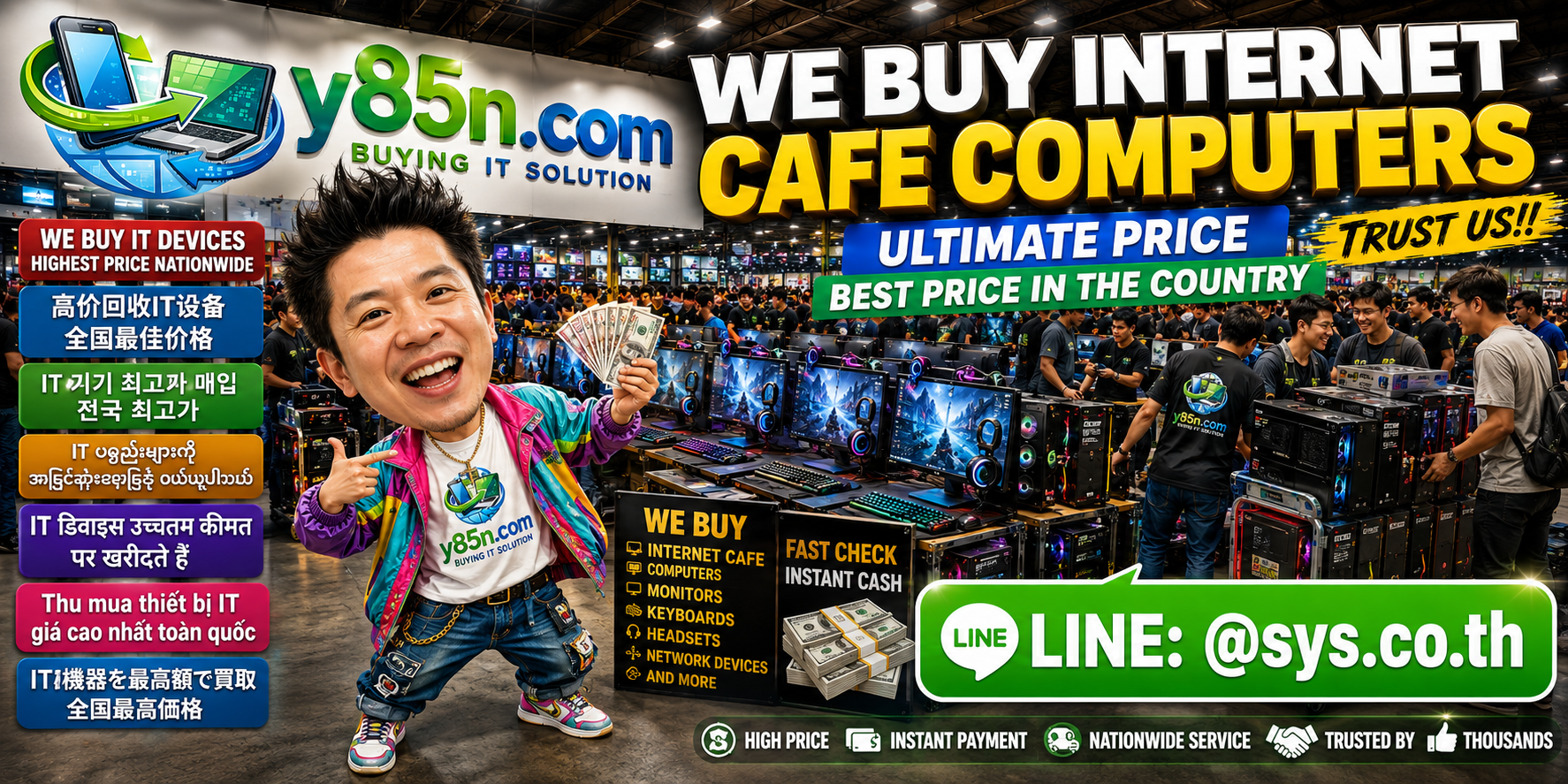Y85N.com warehouse buying internet cafe computers and gaming cafe equipment in Thailand