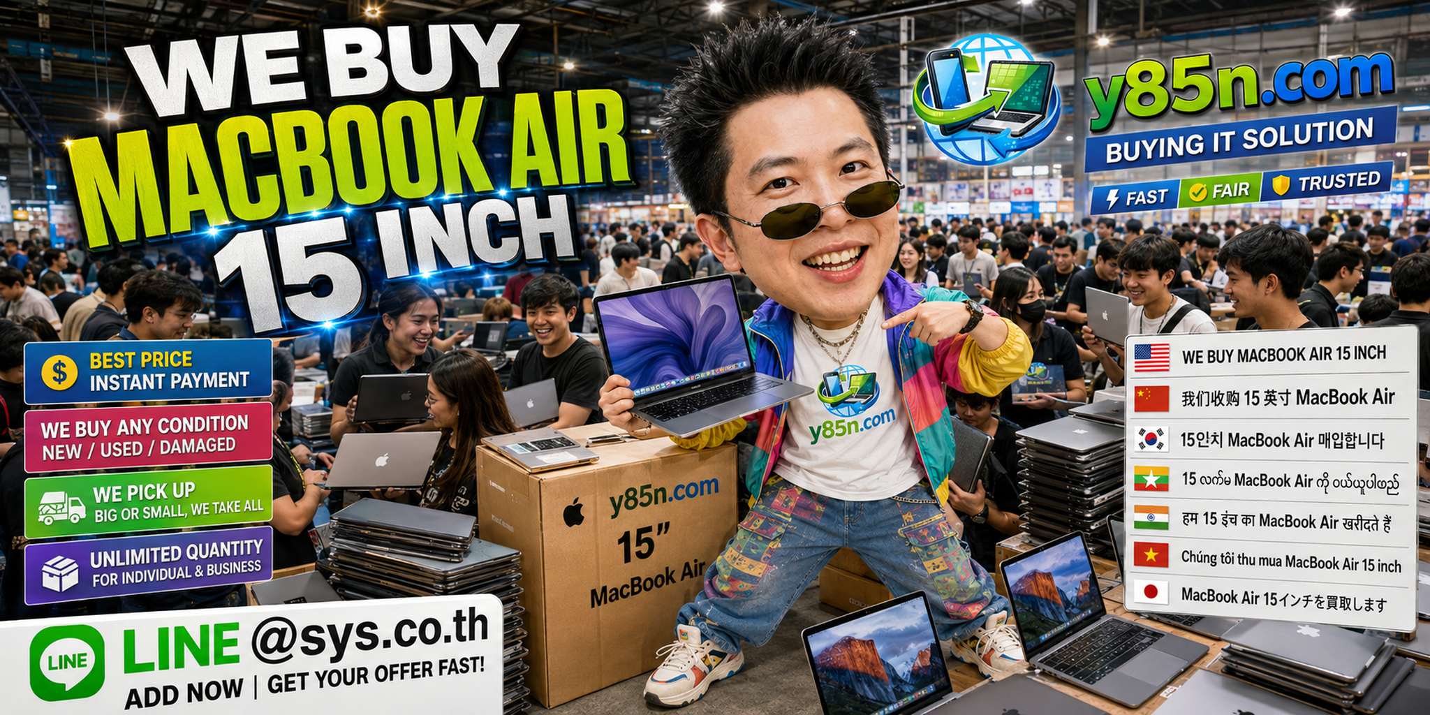 Y85N.com warehouse buying MacBook Air 15 Inch devices with international seller support