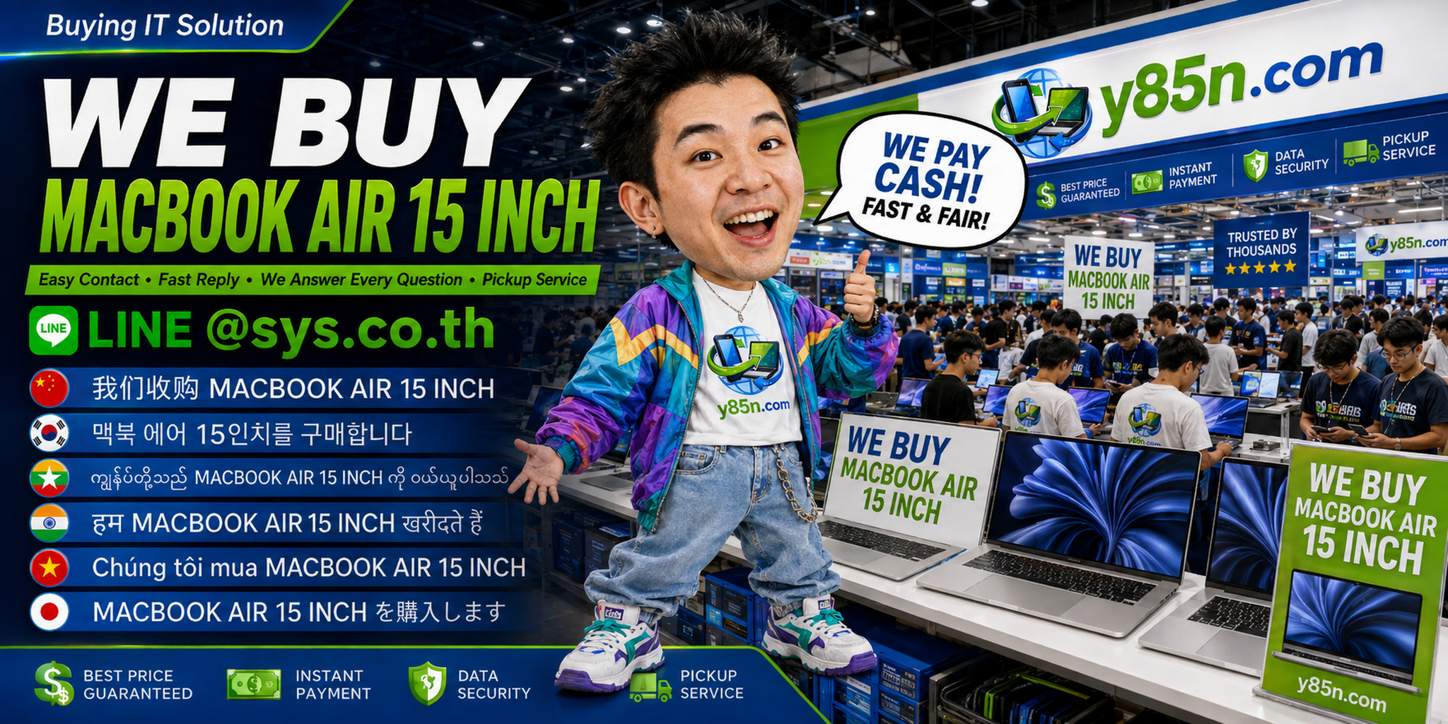Y85N.com MacBook Air 15 Inch buying contact banner with LINE sys.co.th