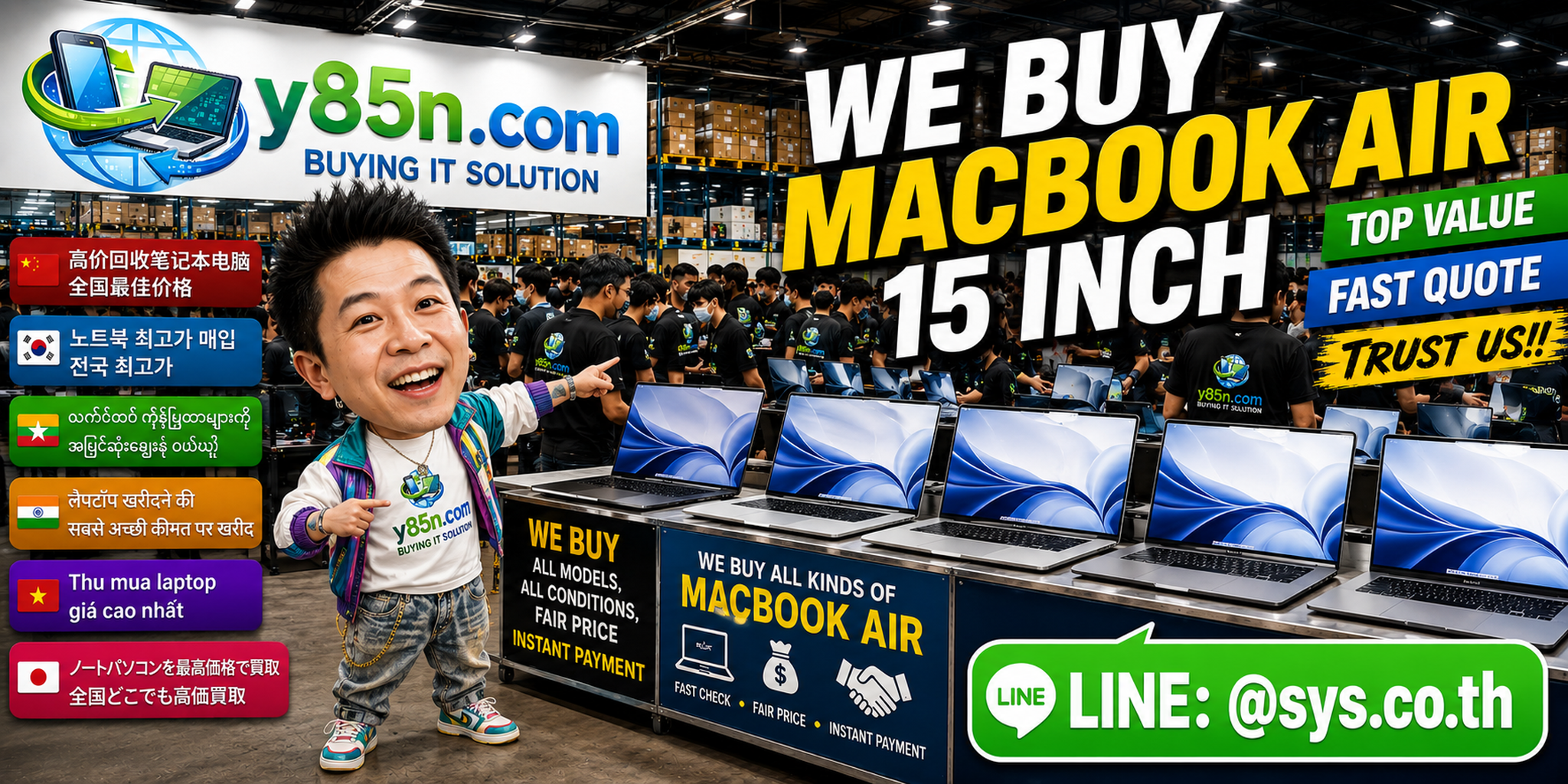 Busy Y85N.com warehouse buying MacBook Air 15 Inch devices in Thailand
