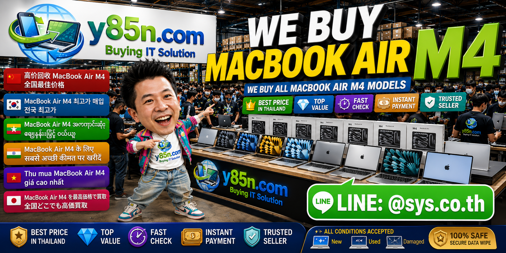 Y85N.com warehouse buying MacBook Air M4 in Thailand