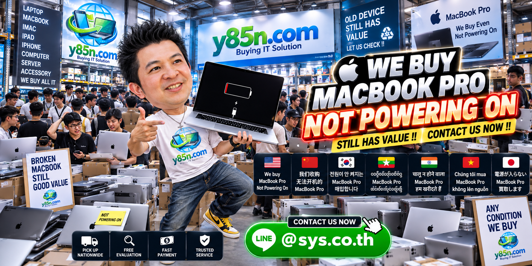 Y85N.com warehouse buying MacBook Pro computers that do not power on in Thailand