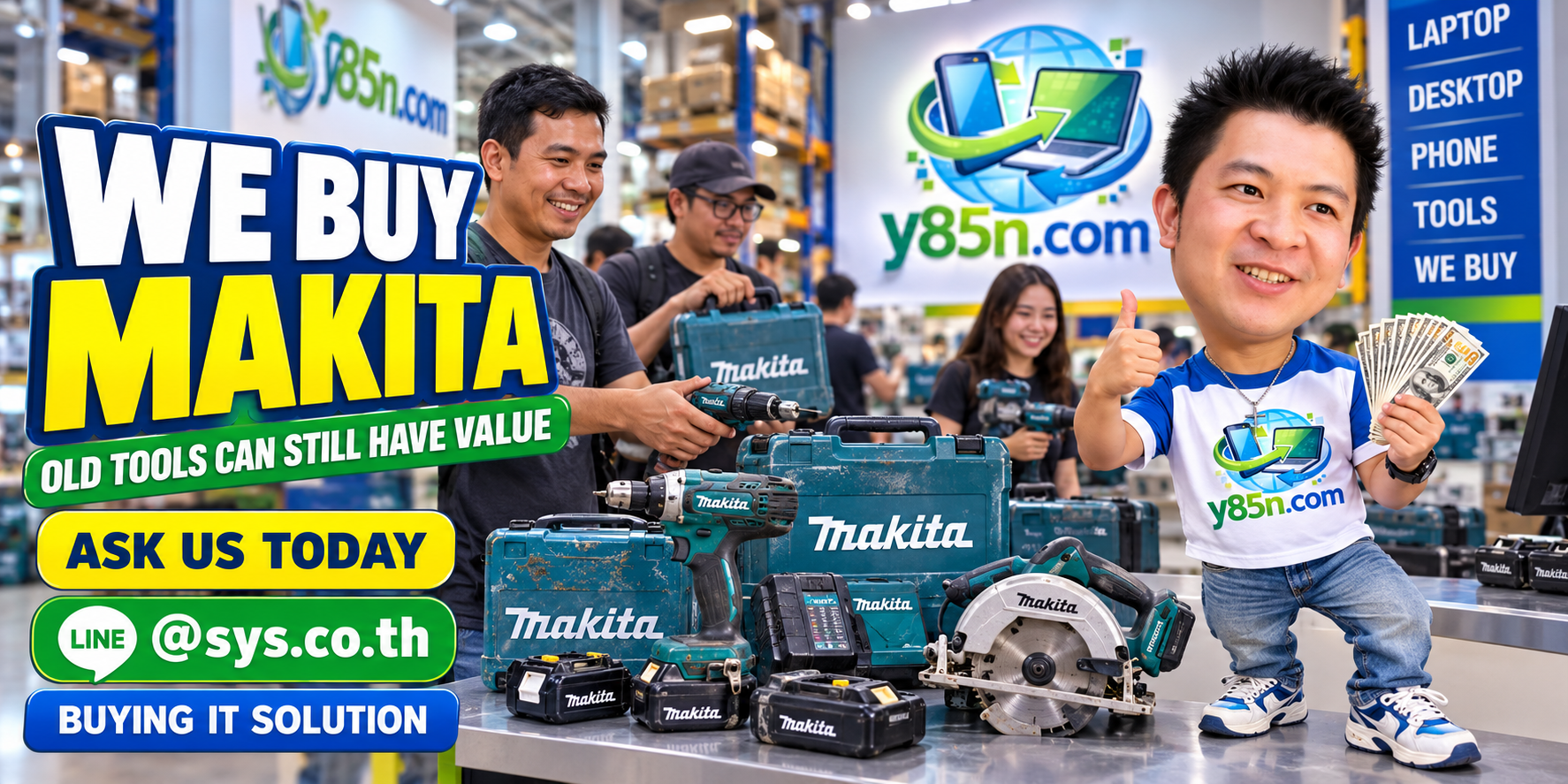 Busy Y85N.com warehouse buying Makita power tools in Thailand