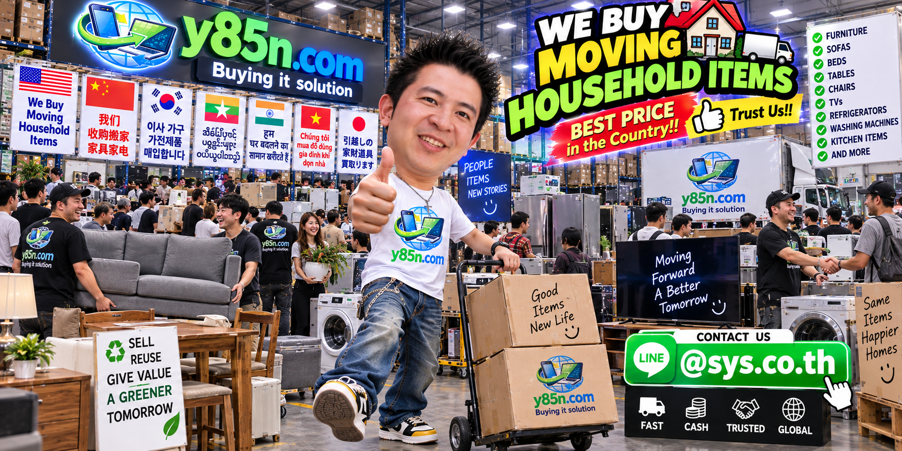 Y85N.com warehouse buying used moving household items