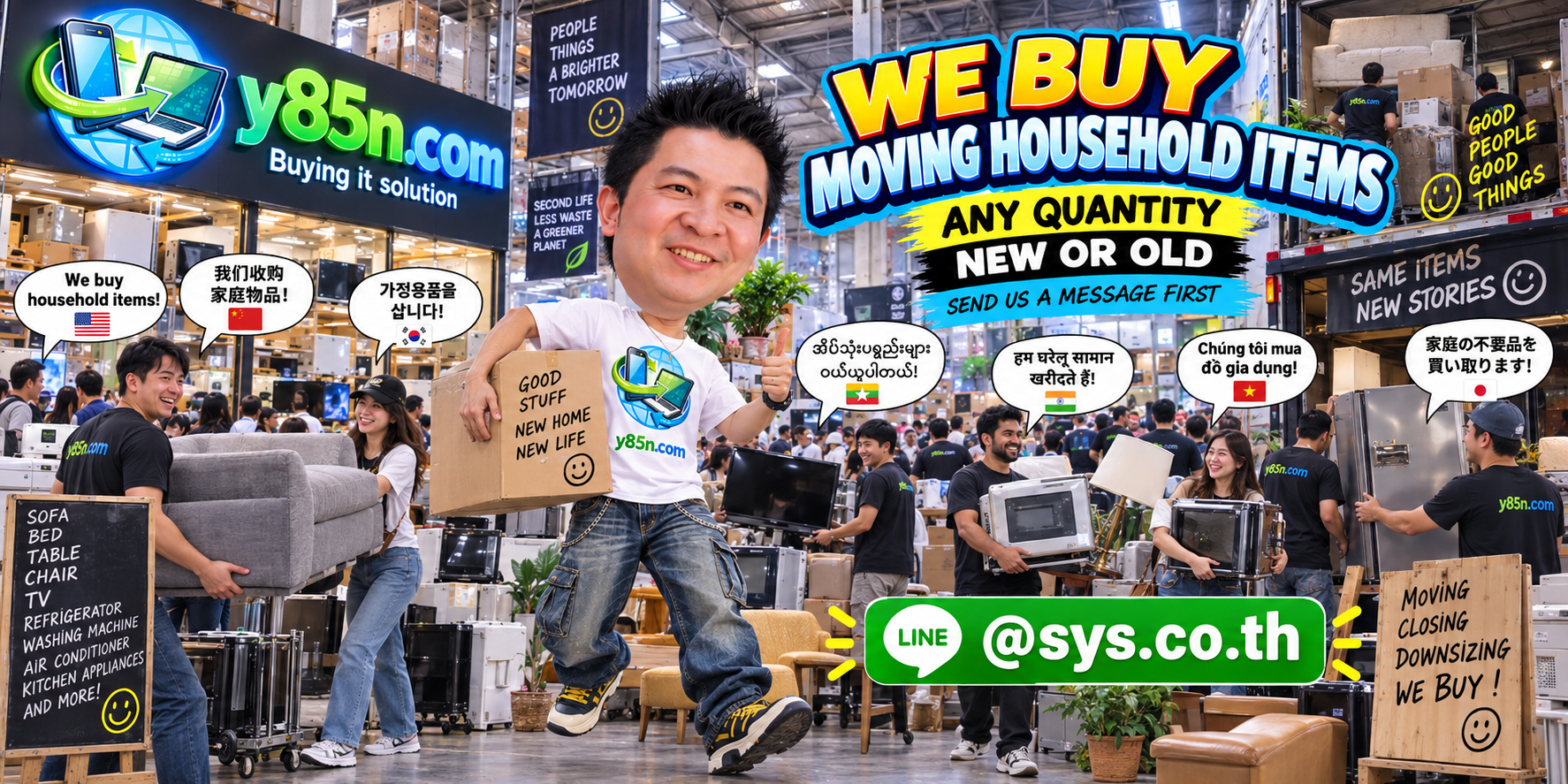 Busy Y85N.com intake warehouse for moving household items