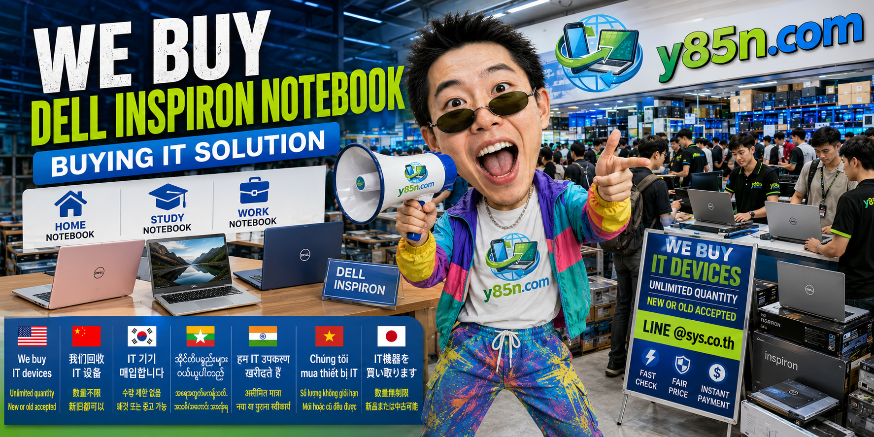 Y85N.com warehouse buying used Dell Inspiron notebooks and retired laptops