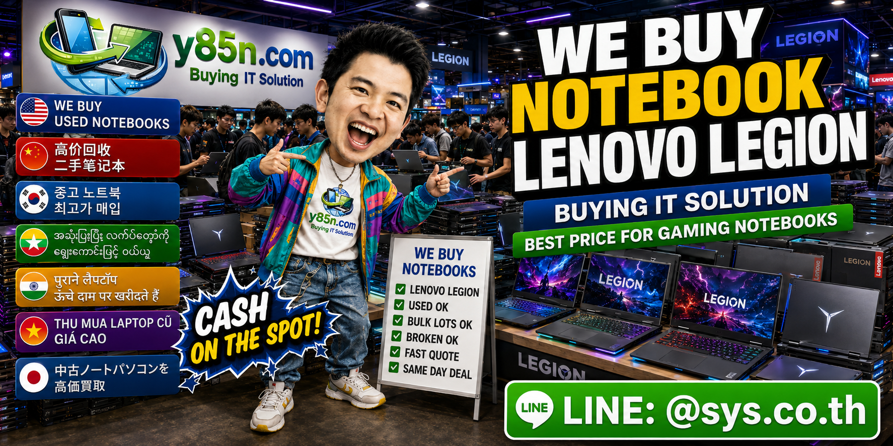 Y85N.com warehouse buying Lenovo Legion gaming notebooks from individual and corporate sellers
