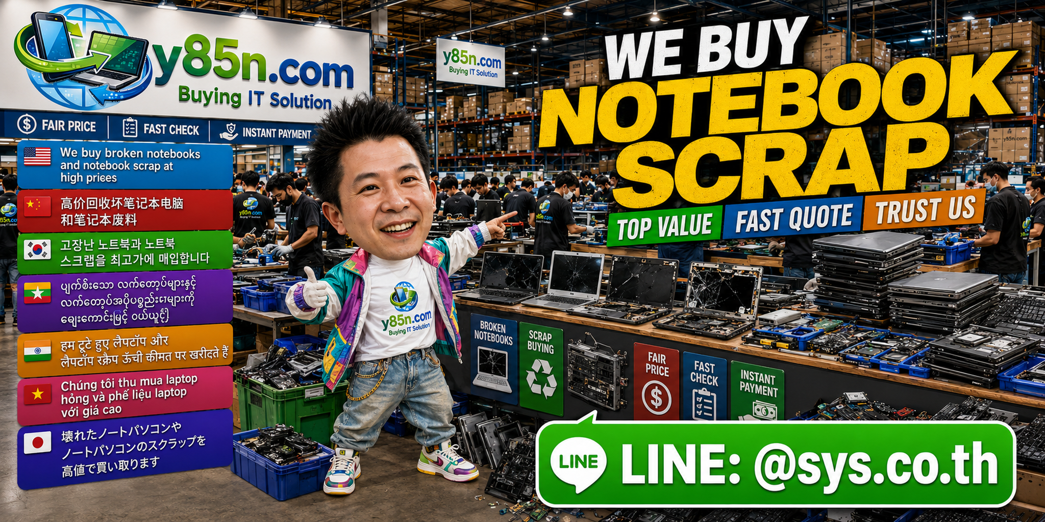 Y85N.com notebook scrap buying warehouse with broken notebook computers