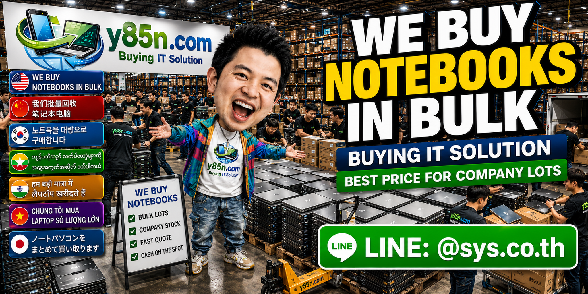 Y85N.com warehouse buying notebooks in bulk with international seller support in Thailand