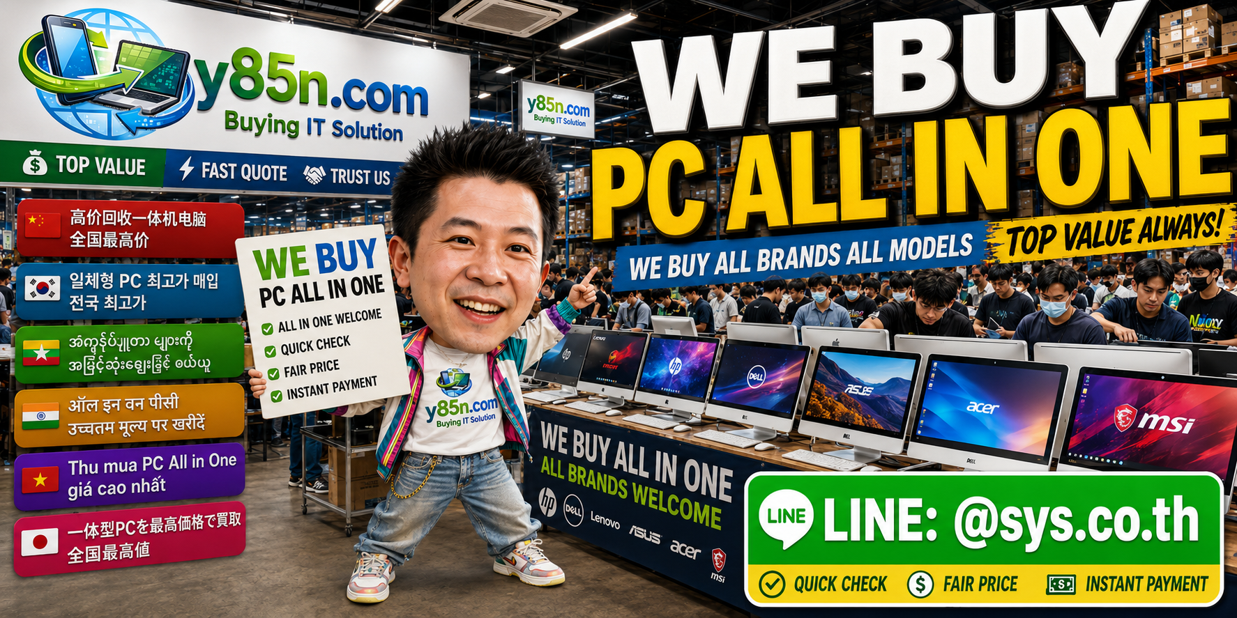 Y85N.com warehouse buying used PC All in One systems