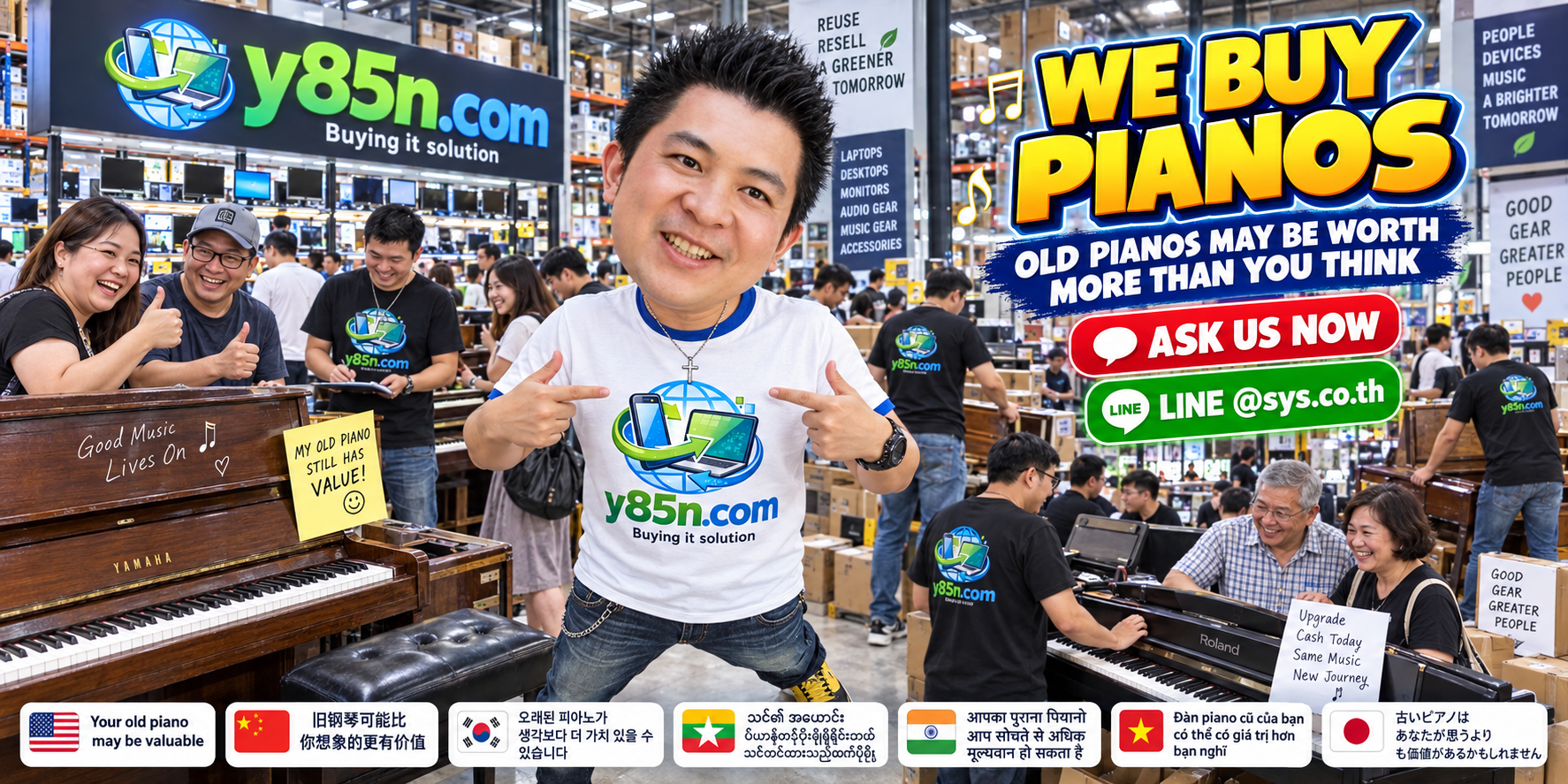 Y85N.com piano buying booth in Thailand