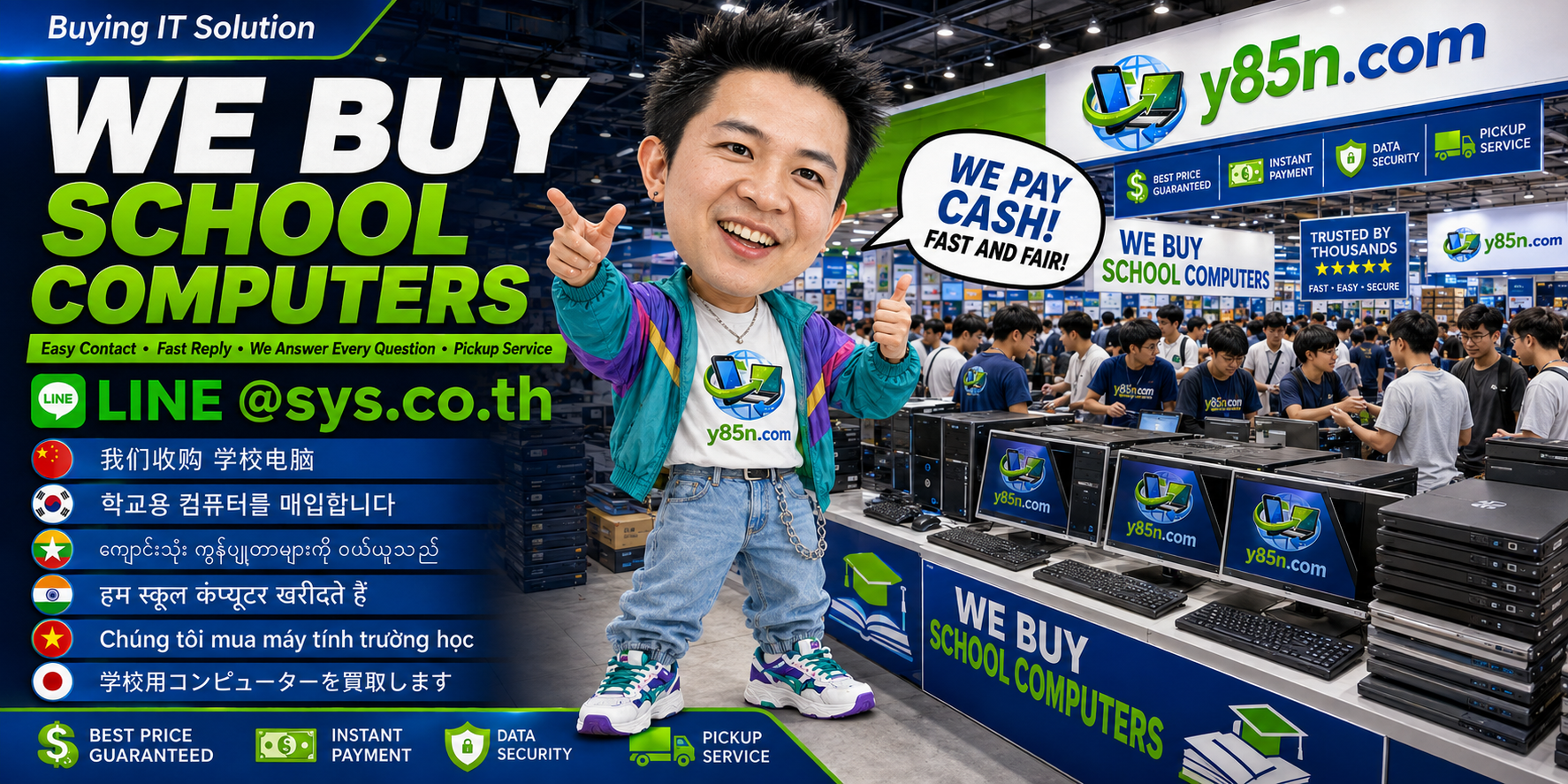 Y85N.com contact banner for selling school computers
