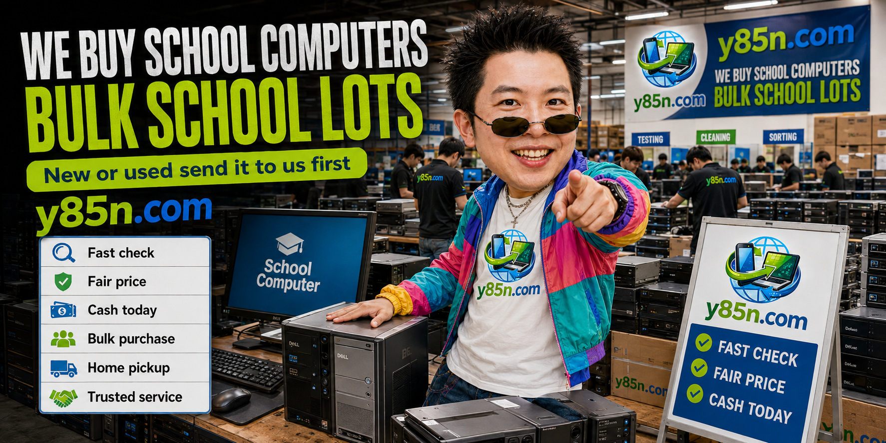 Y85N.com warehouse buying school computers in Thailand