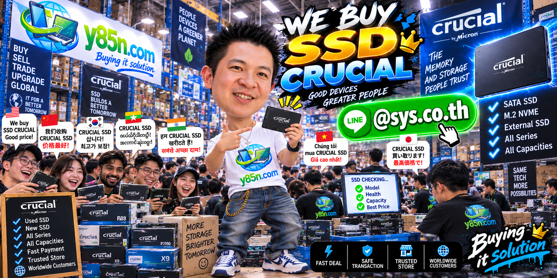 Y85N.com warehouse buying used Crucial SSDs with international seller support