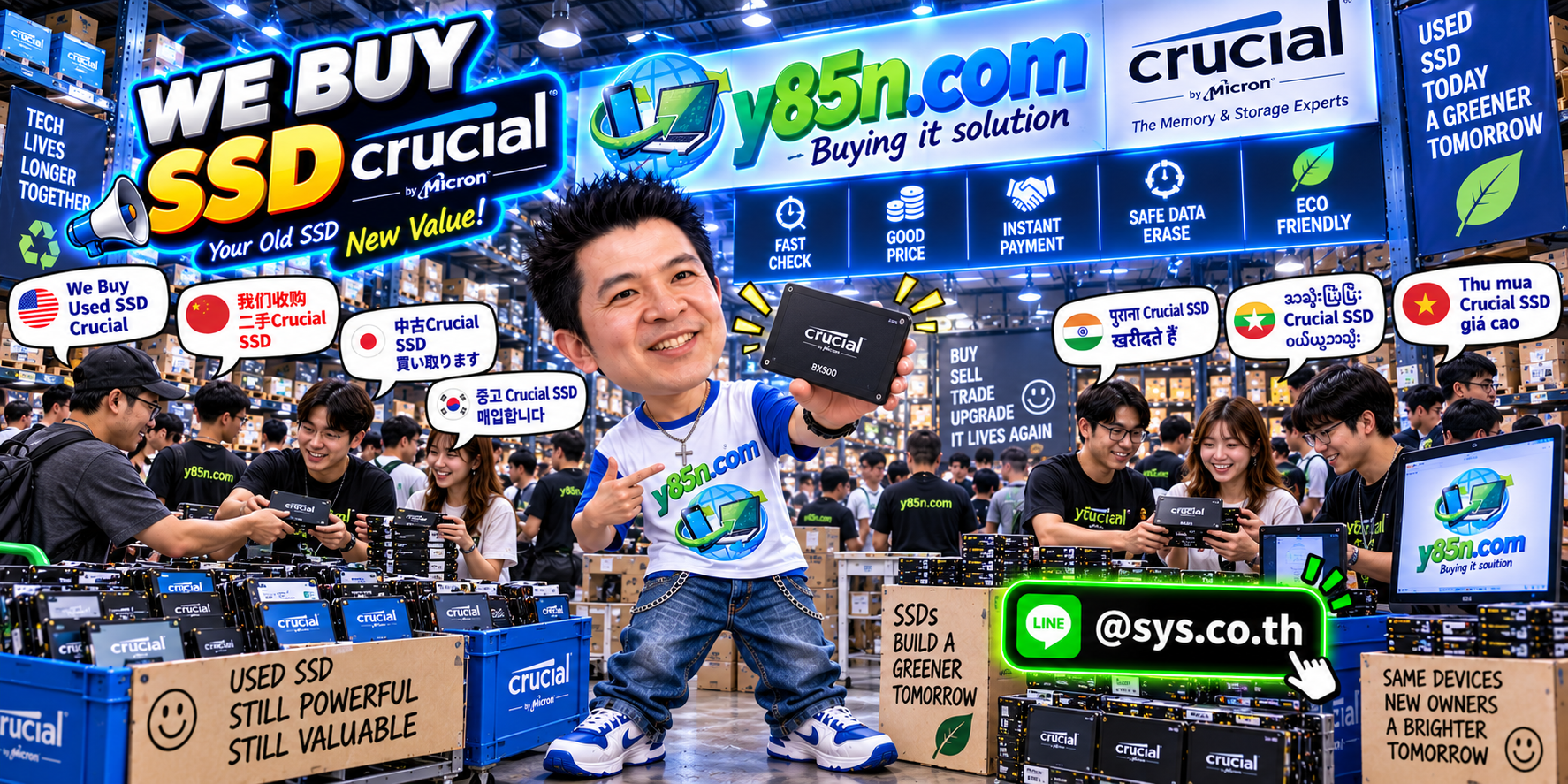 Busy Y85N.com warehouse focused on buying Crucial SSDs in Thailand